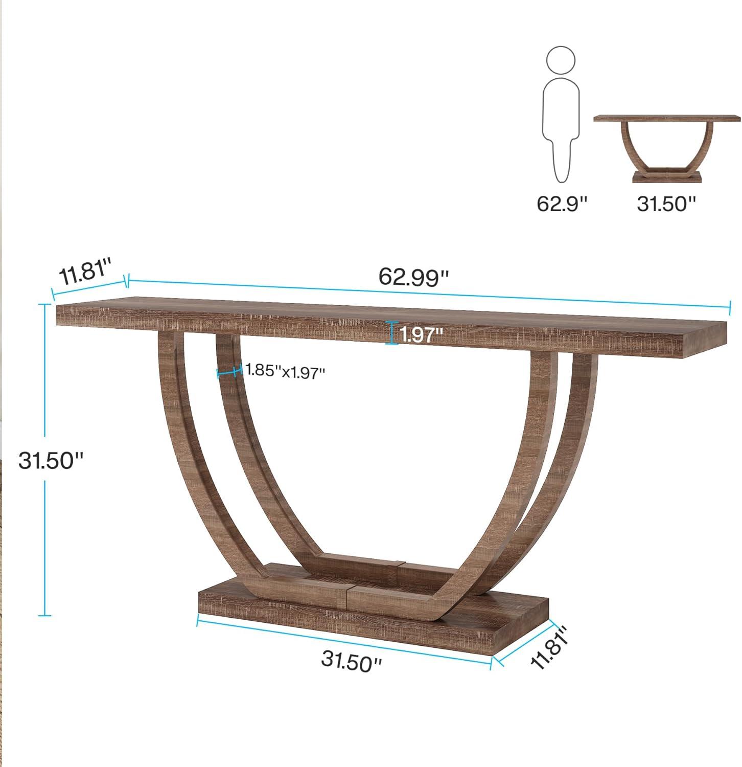 Tribesigns 63" Skinny Console Table with Geometric Base, Farmhouse Sofa Table Narrow Long, Thickened Behind Couch Table with Shelves for Living Room Foyer Corridor (Brown)