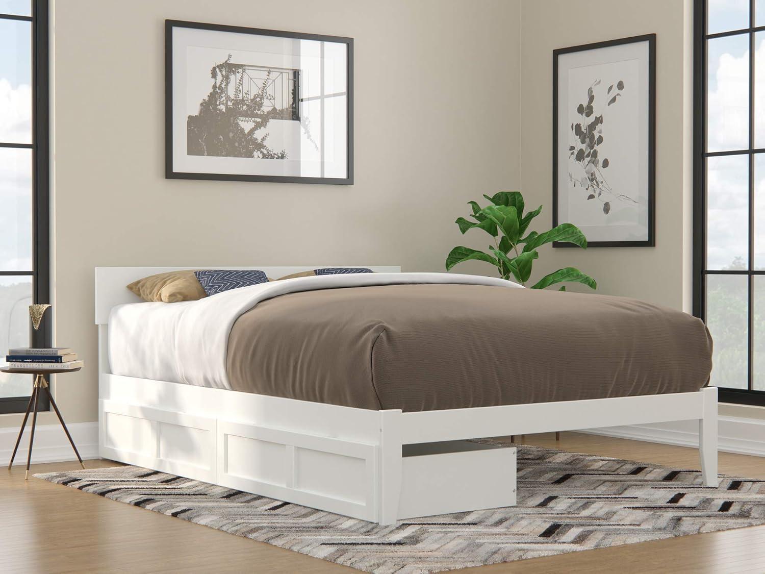 Boston White Queen Platform Bed with Storage Drawers