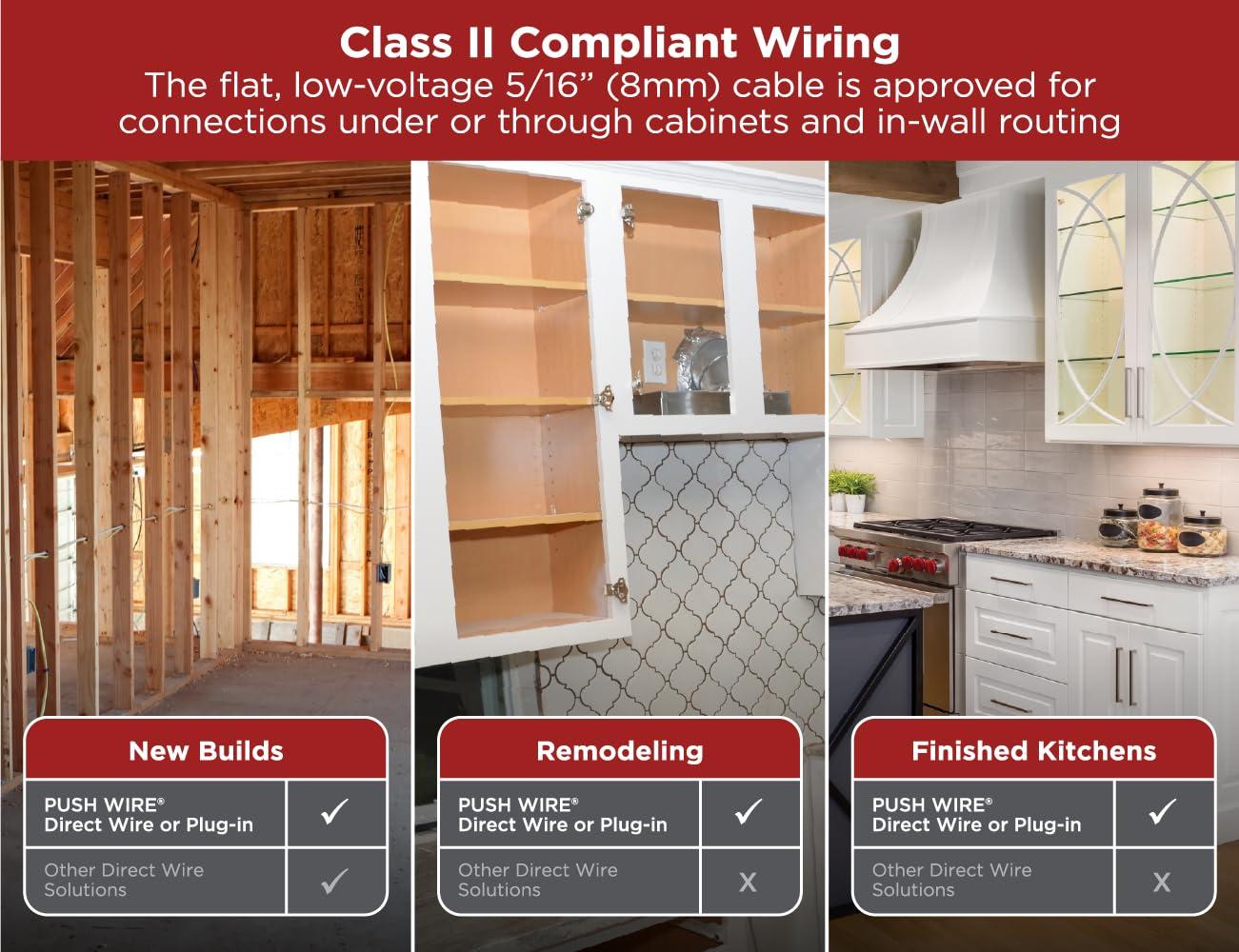 BLACK+DECKER PureOptics Professional Push Wire 25' Jumper Wire Spool for Under Cabinet Lighting, Flat 5/16" or 8mm Cable, 4-Core CL2 Compliant, Non-Metallic, White