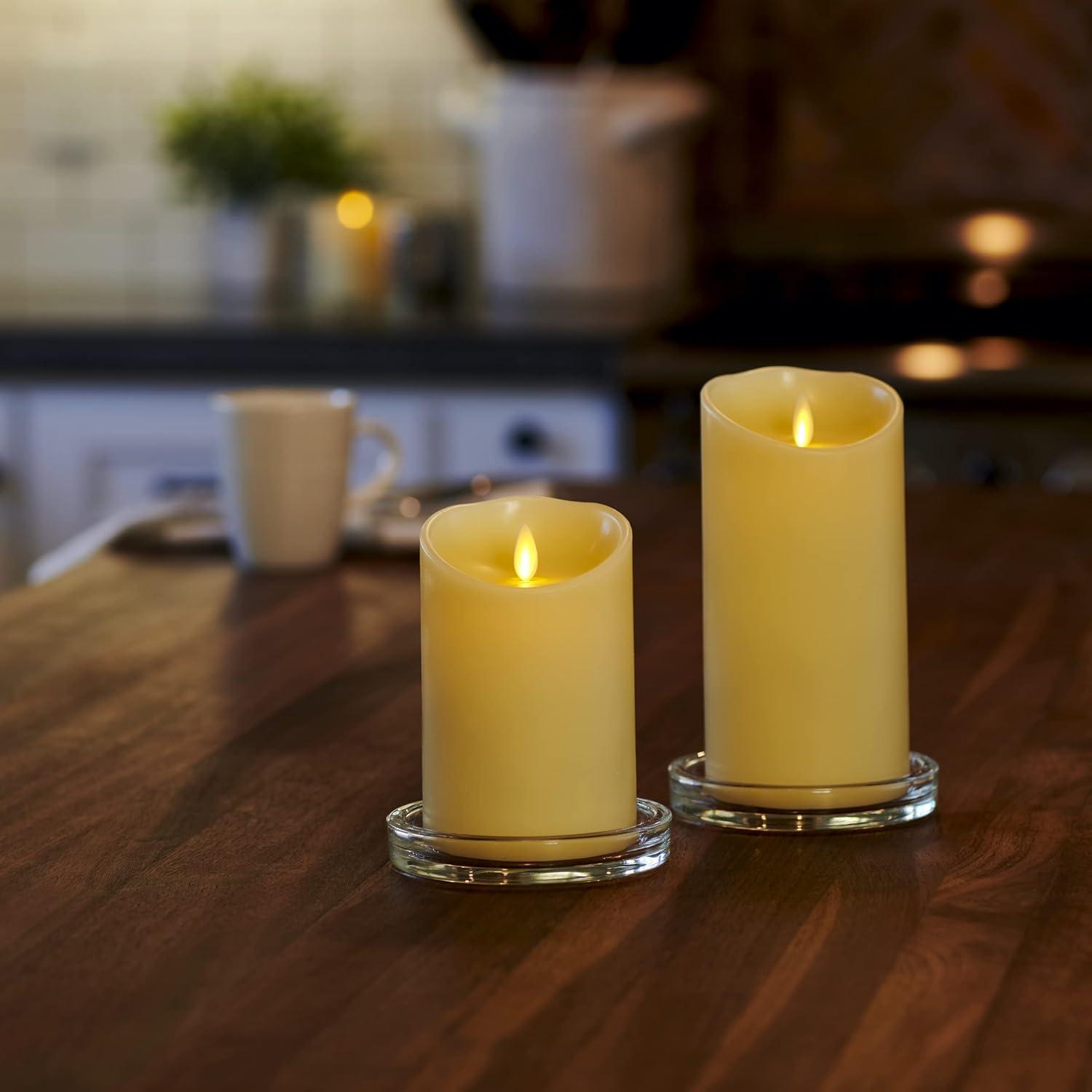 Ivory Flameless LED Pillar Candle with Scalloped Edge, 3" x 4.5"