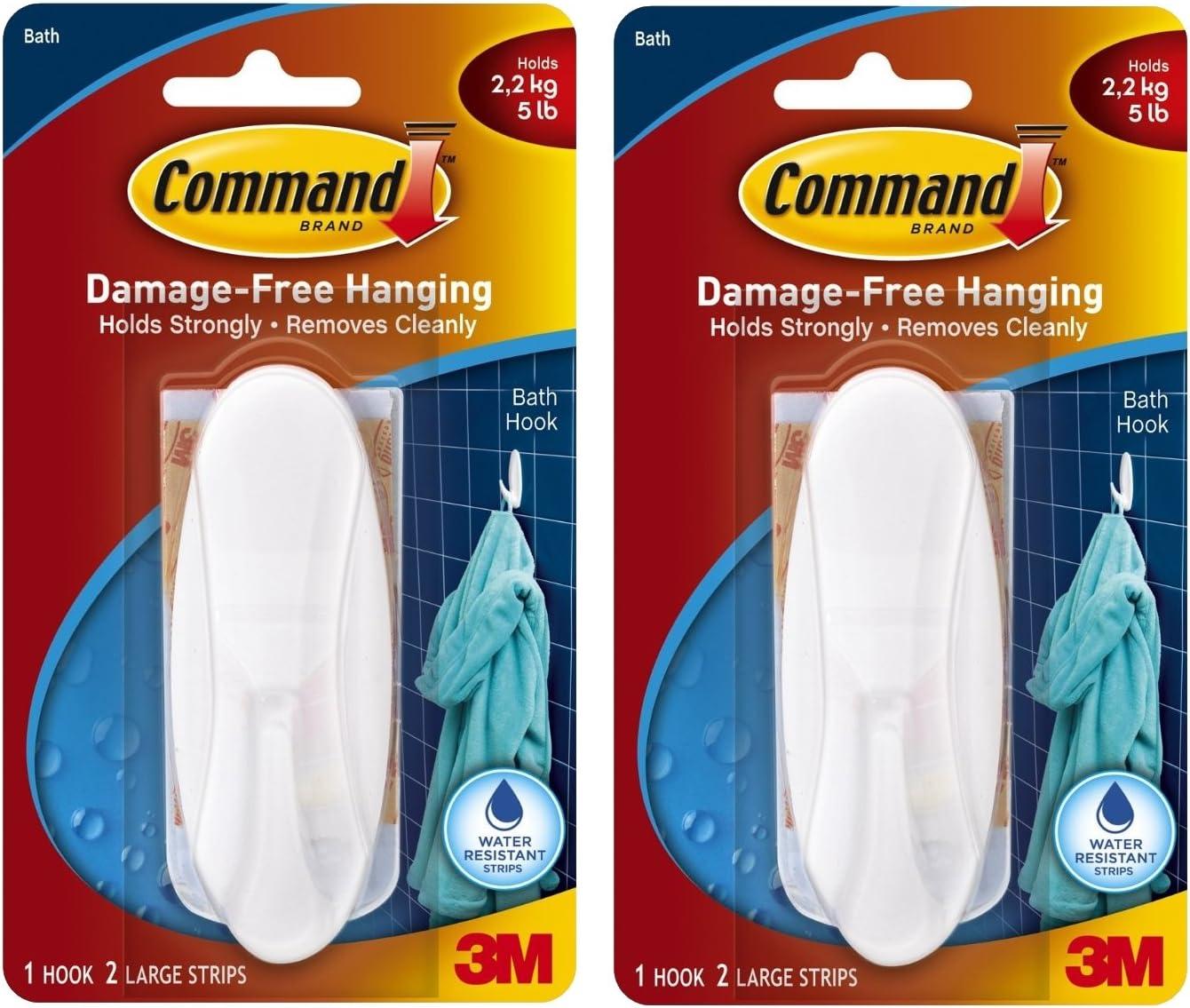 Command Designer Bath Hook, Large, White, 1-Hook with Water-Resistant Strips (17083B-ES), Organize your dorm