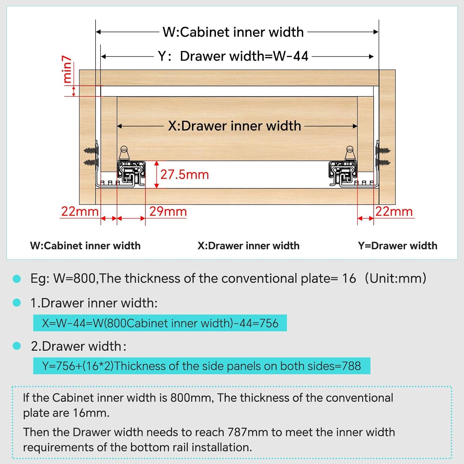 Soft Close Bottom Mount Drawer Slides 9 Inch Rails with Rear mounting Bracket Locking Devices Screws for Face Frame Or Frameless Application（9 inch, 1 Pair）
