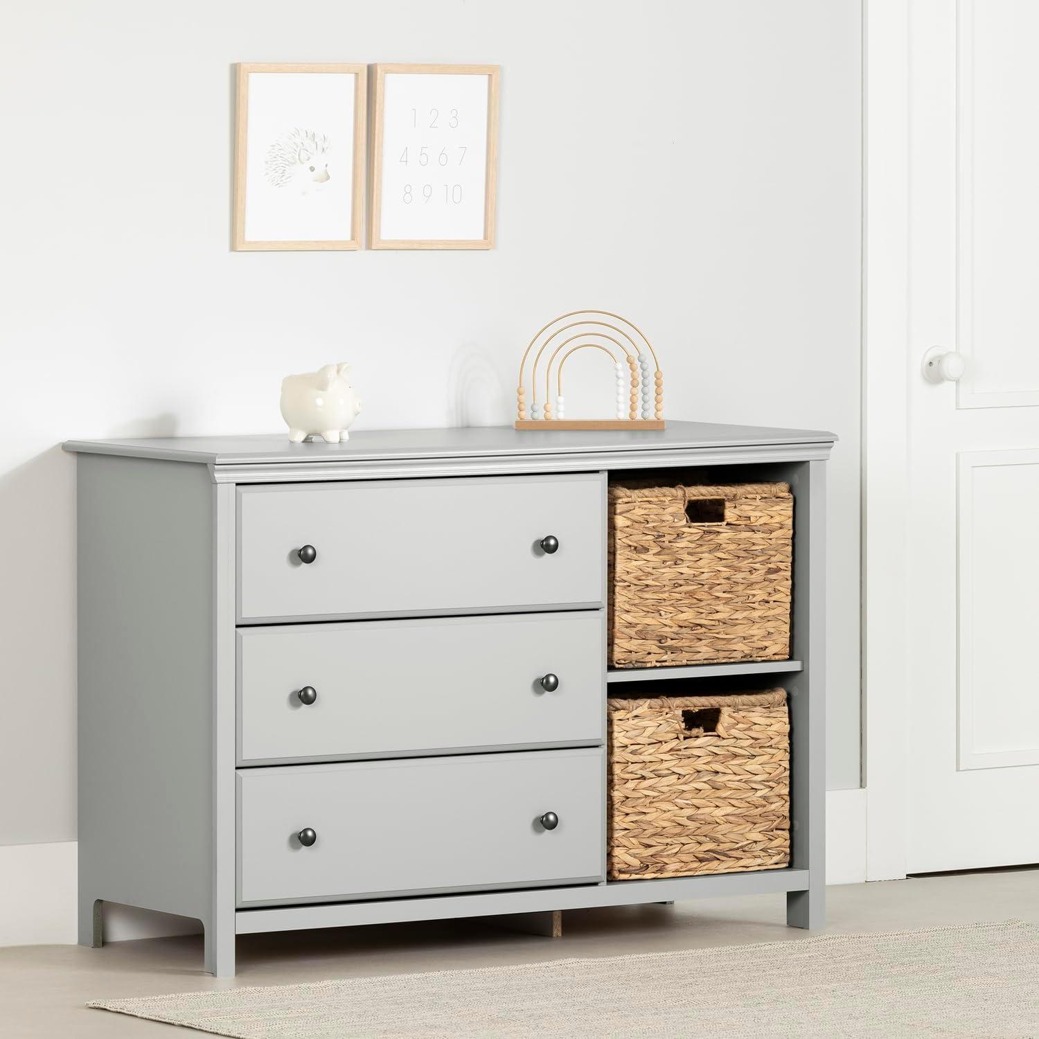 South Shore Cotton Candy 3-Drawer Kids' Dresser with Baskets Soft Gray