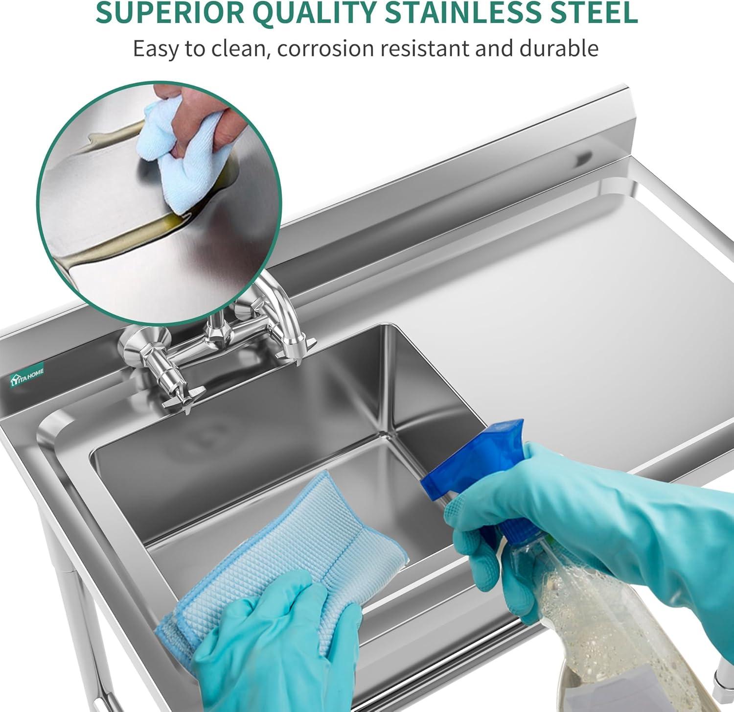 Stainless Steel Freestanding Utility Sink with Right Drainboard