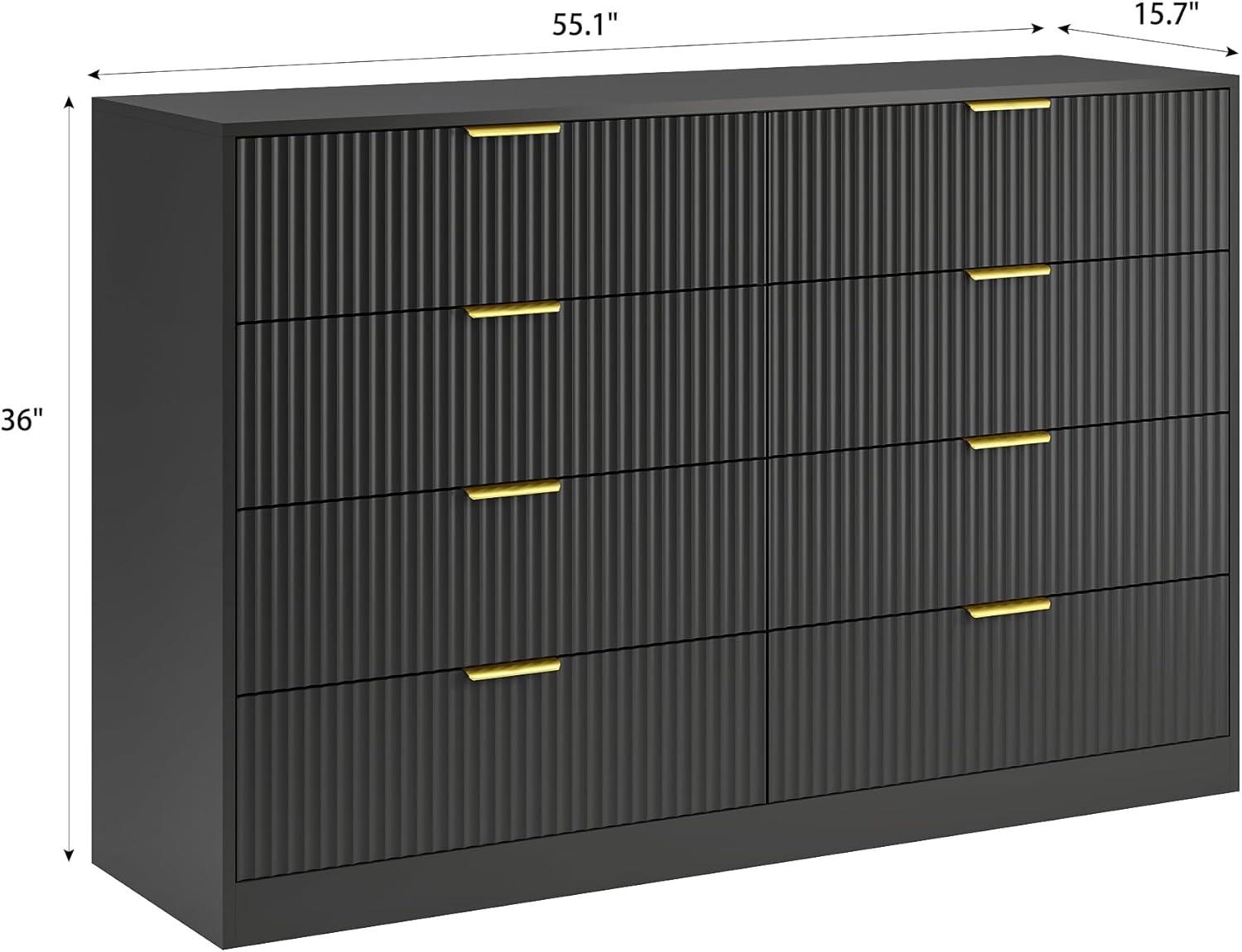Fluted Dresser For Bedroom With 8 Drawers, 55" Wide Modern Chest Of Drawers With Metal Handle