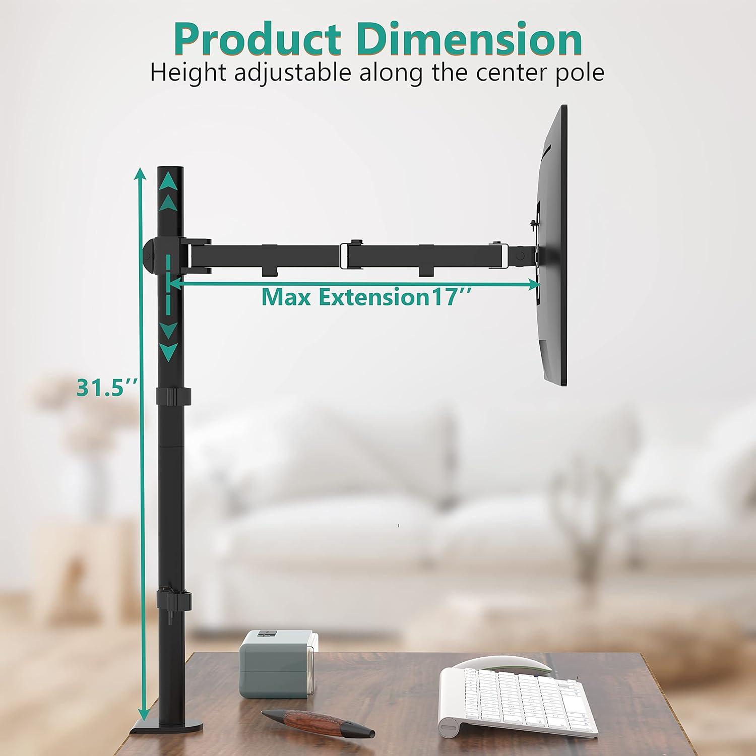 Black Extra Tall Adjustable Single Monitor Desk Mount