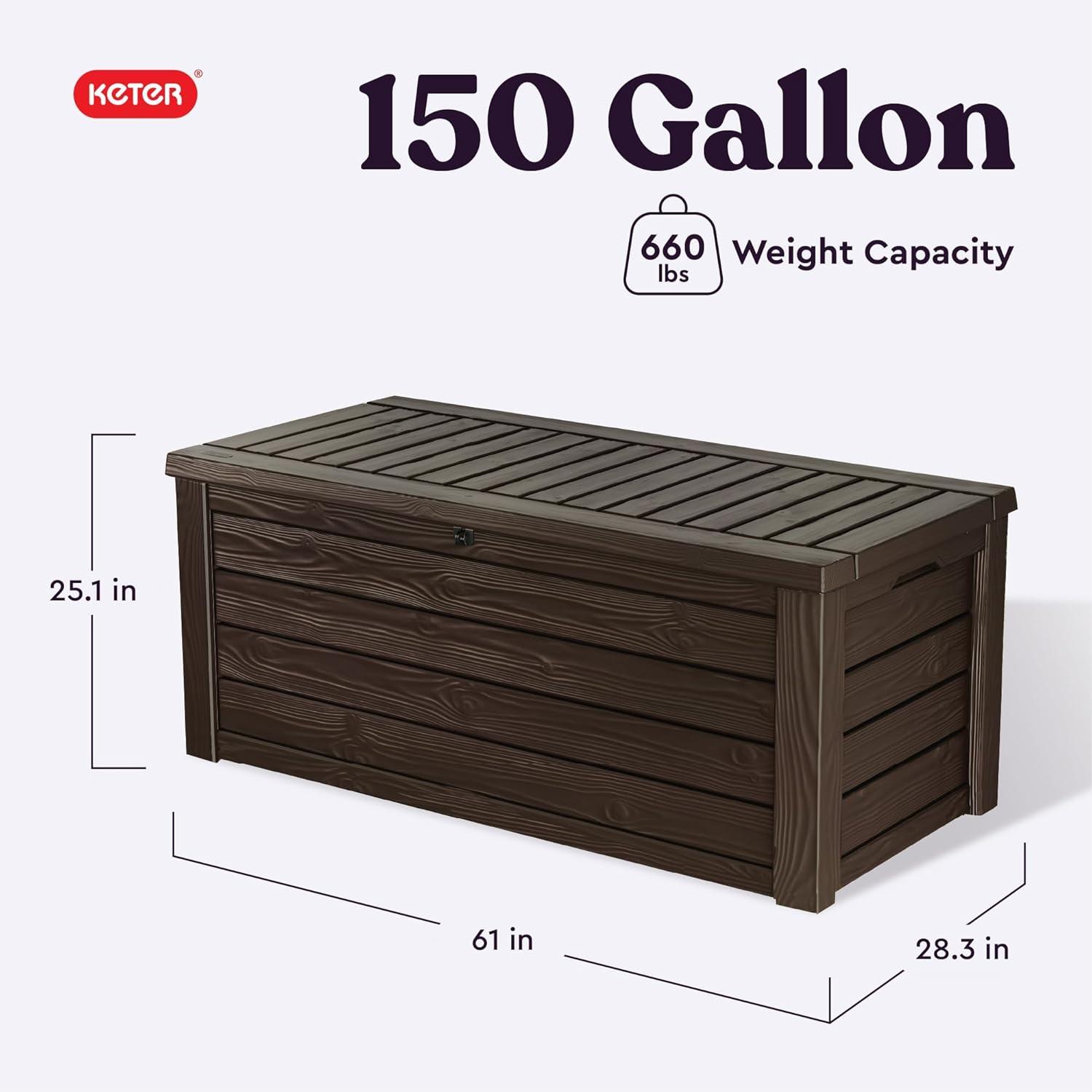 Keter Westwood 150 Gallon Large Durable Resin Outdoor Storage Deck Box For Furniture and Supplies