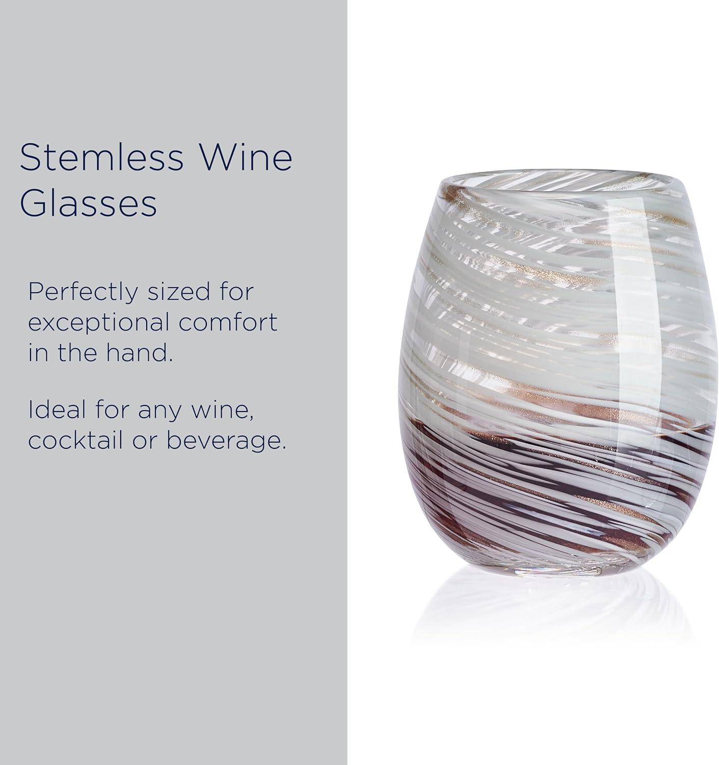 Color Swirl 16 oz. Stemless Wine Glasses