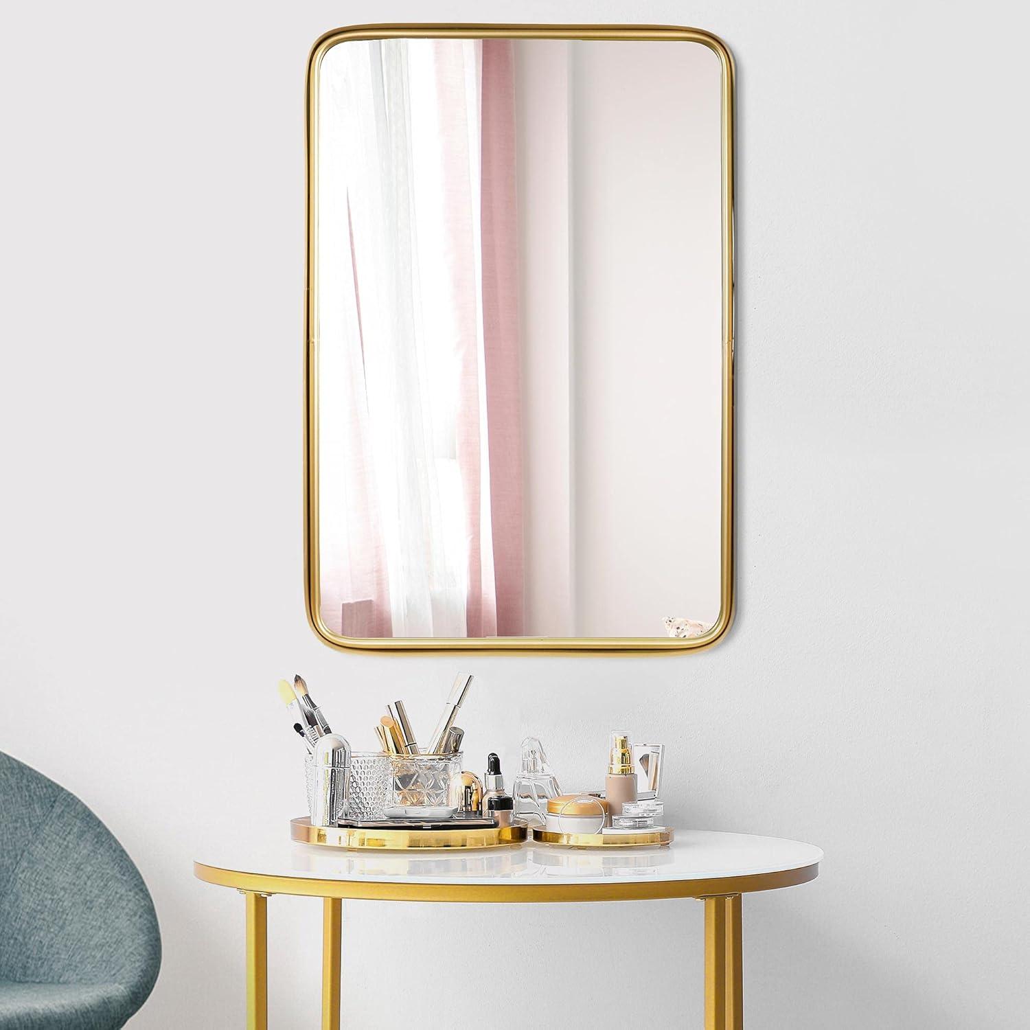 Thin Gold Raised Lip Metal Framed Rectangle Mirror
