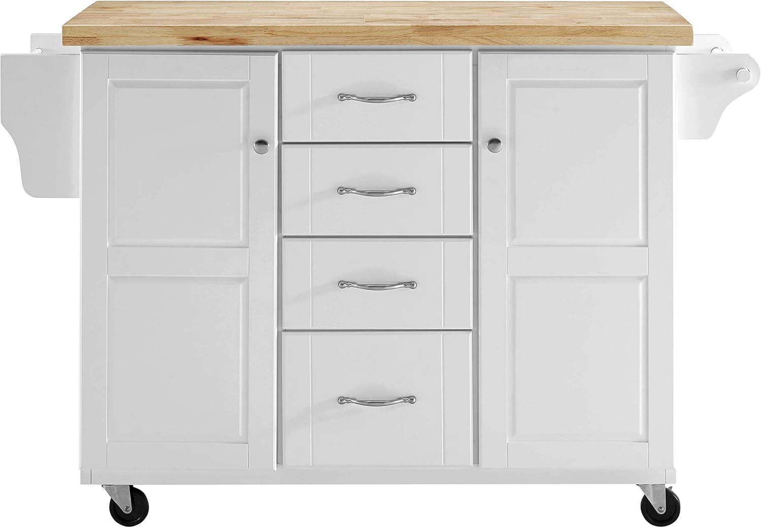 Elliott White and Natural Wood Kitchen Cart with Storage and Spice Rack