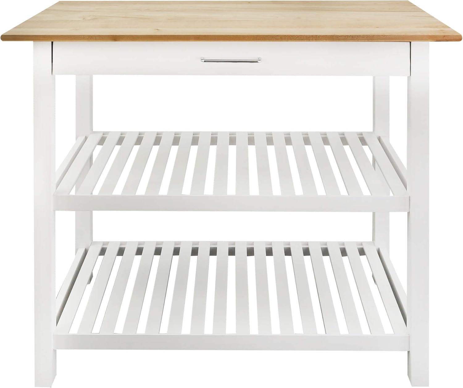 Casual Home Kitchen Island Bar Station with Hardwood Counter and Storage, White