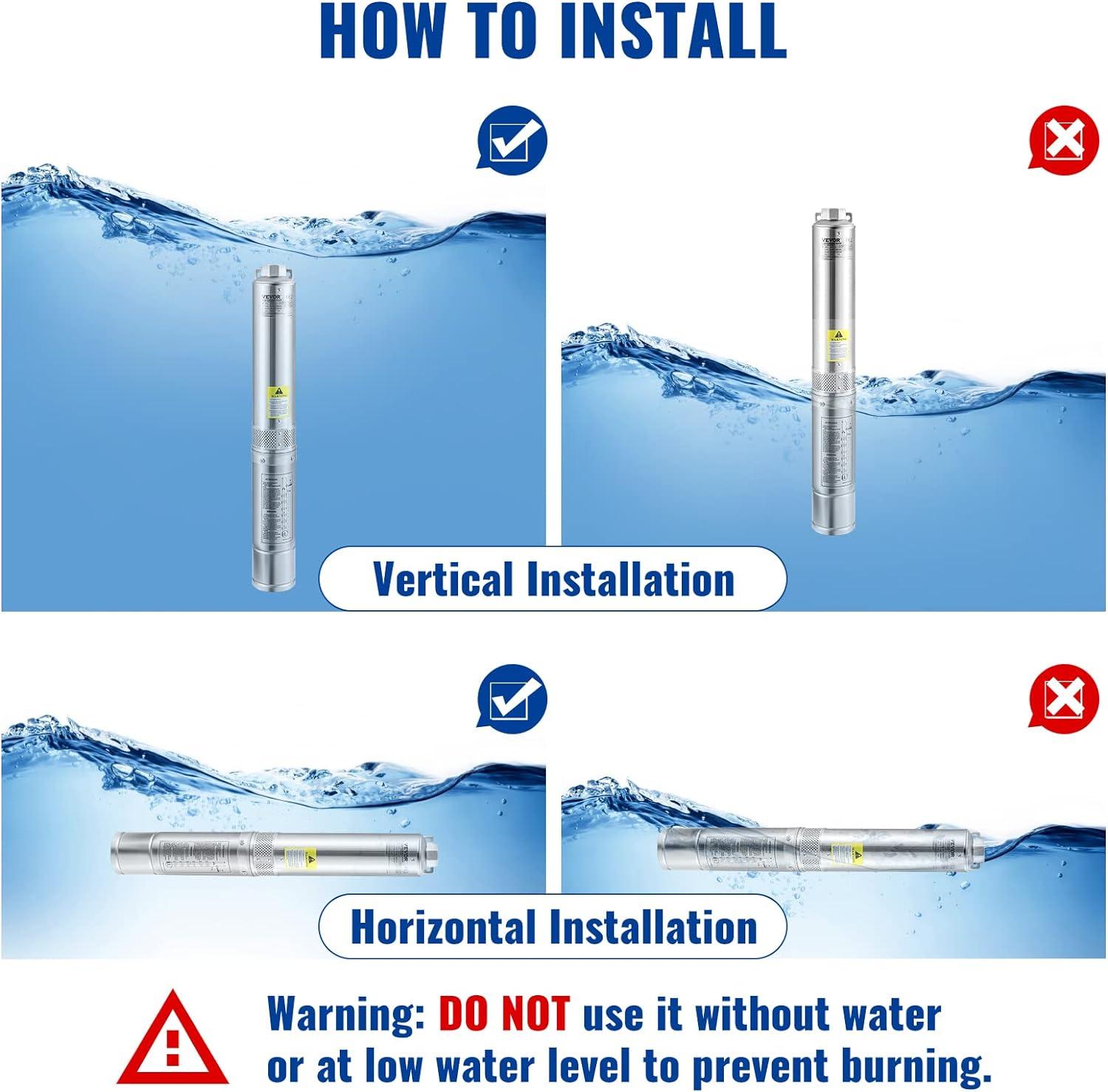 Deep Well Submersible Pump, 1HP 115V/60Hz