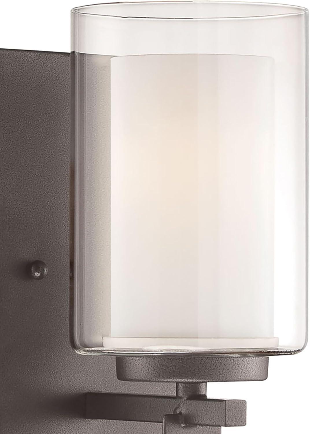 Minka Lavery Industrial Wall Light Sconce Smoked Iron Hardwired 4 1/2" Fixture Clear Outer Etched White Inner Shade for Bedroom