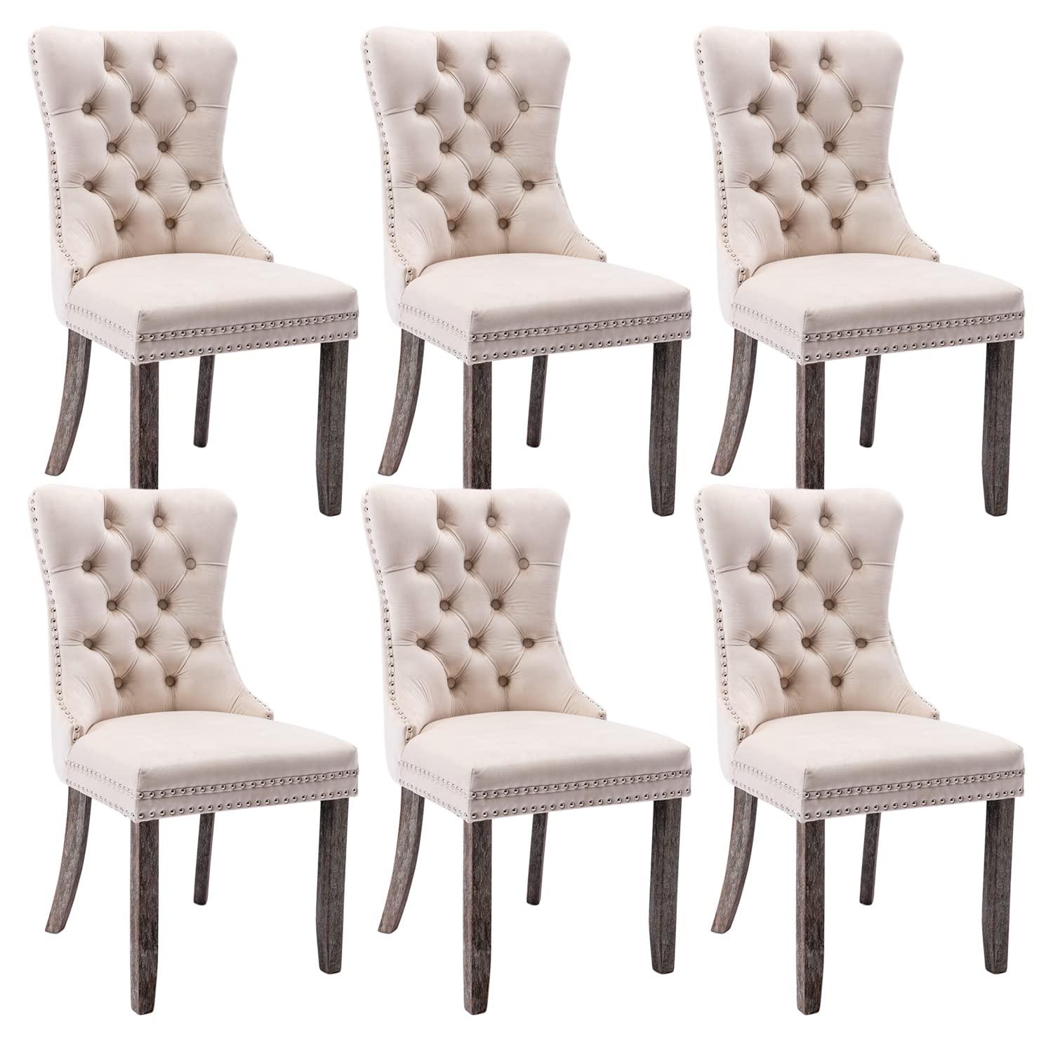 Velvet Upholstered Wing Back Dining Chair (Set of 6)