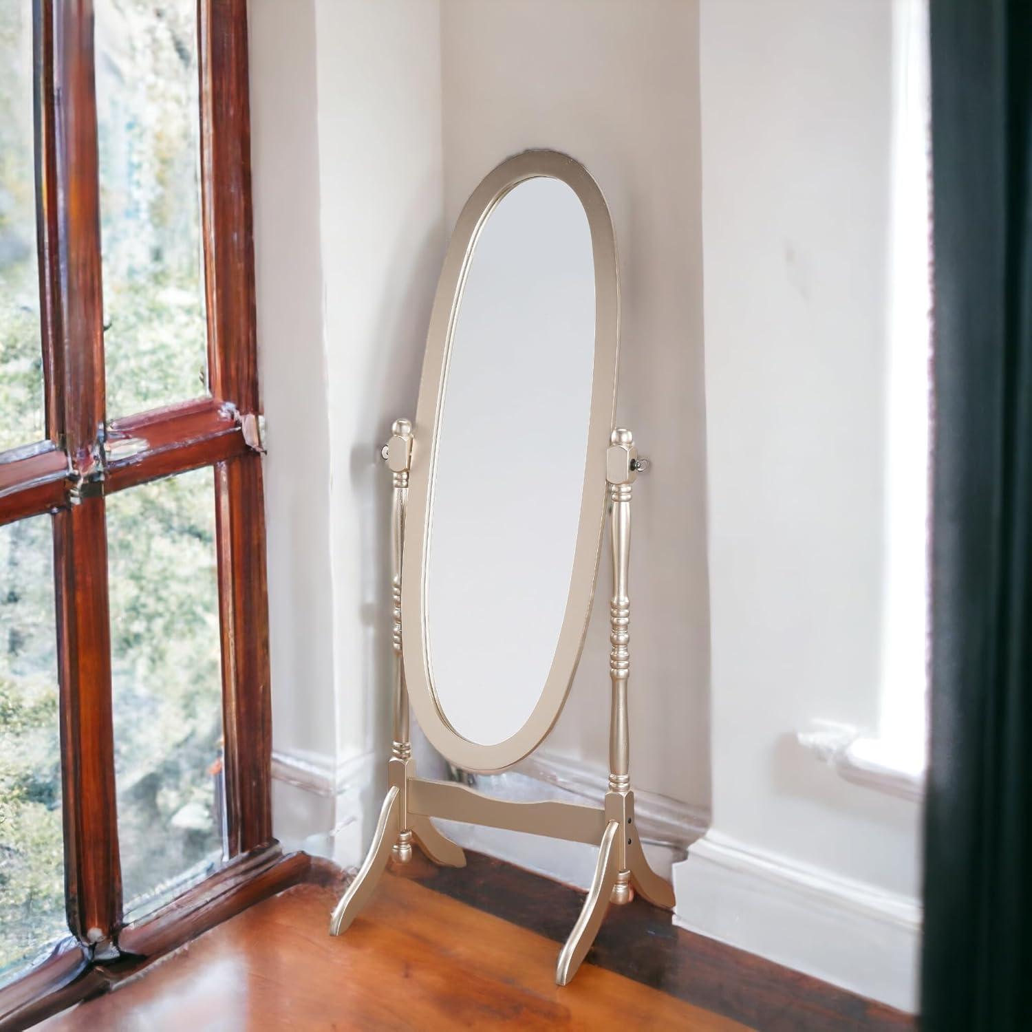 Roundhill Furniture Traditional Queen Anna Style Wood Floor Cheval Mirror Cherry