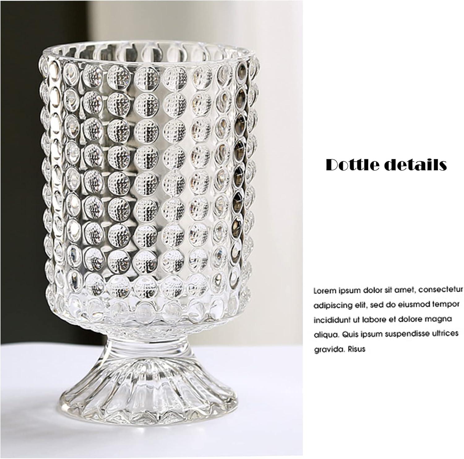 7 Inch Modern Glass Vase with Embossed Ribbed Base - Clear Hydroponic Design for Home Decor, Weddings Party Living Room, Dining Table Floral Arrangement Centerpiece
