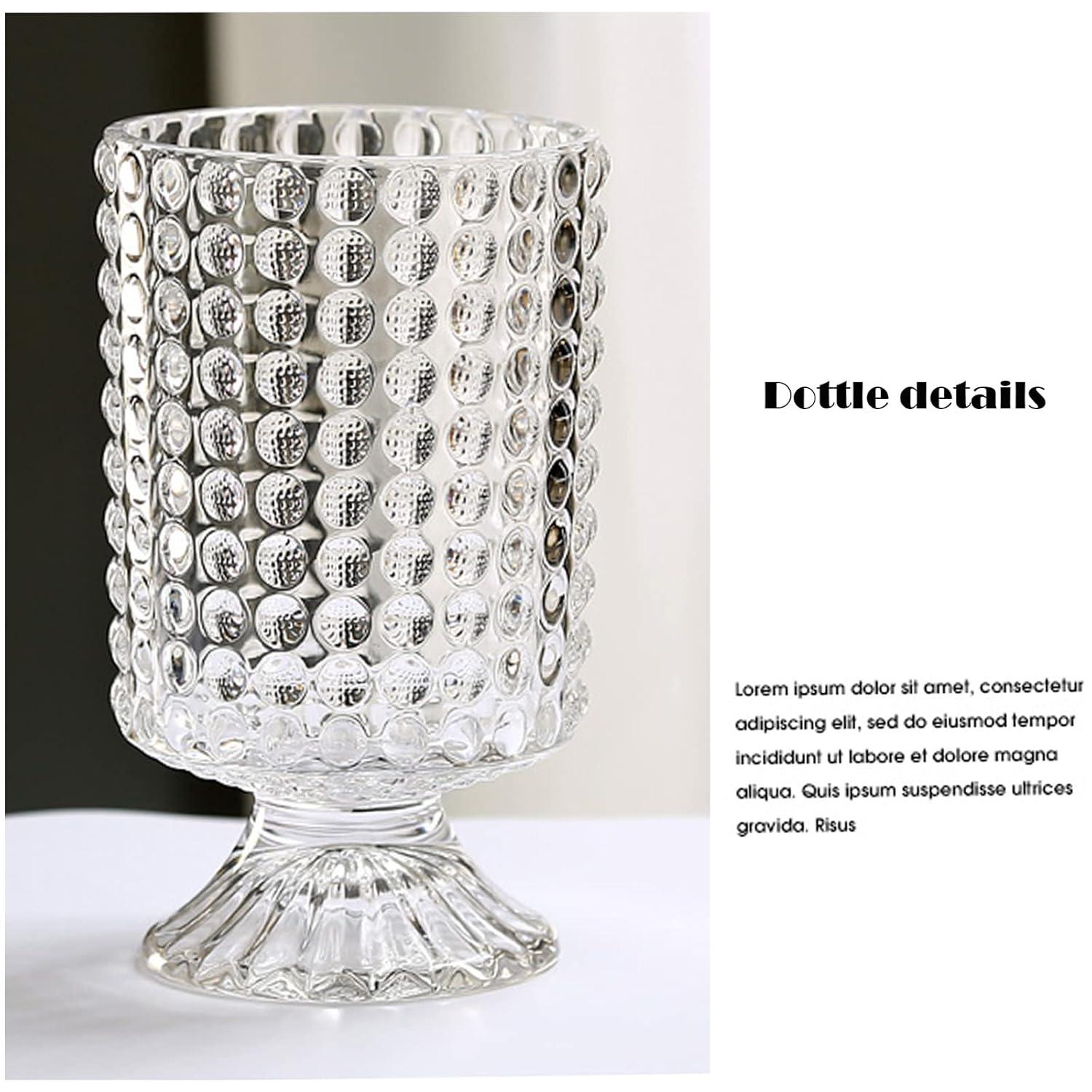 7 Inch Modern Glass Vase with Embossed Ribbed Base - Clear Hydroponic Design for Home Decor, Weddings Party Living Room, Dining Table Floral Arrangement Centerpiece