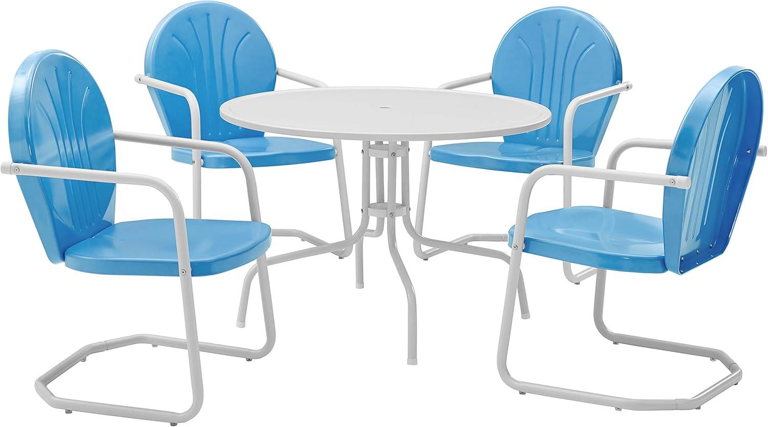 Griffith 5pc Outdoor Dining Set - Sky Blue - Crosley: Steel Frame, UV-Resistant, 4 Arm Chairs & Table