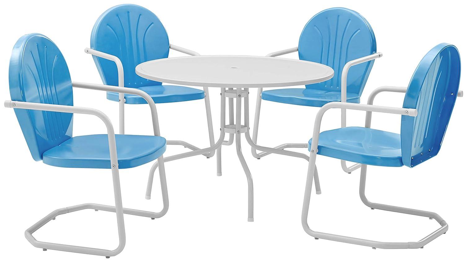 Griffith 5pc Outdoor Dining Set - Sky Blue - Crosley: Steel Frame, UV-Resistant, 4 Arm Chairs & Table