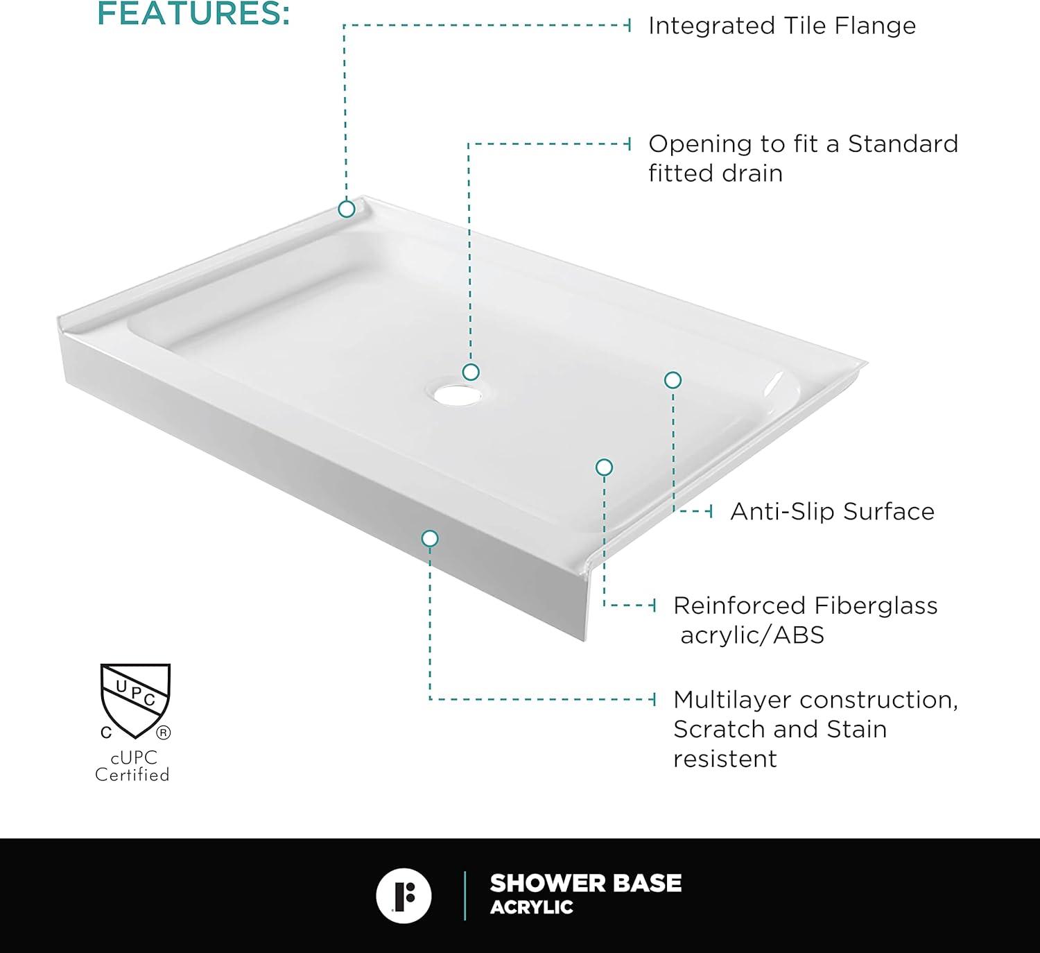 42" W x 32" D Single Shower Base