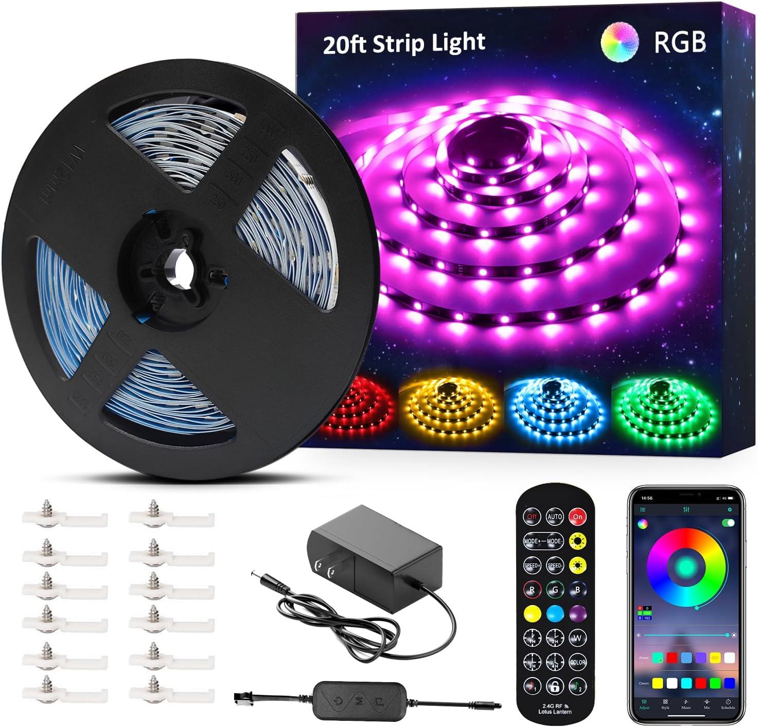 Novostella 20ft RGB LED Strip Lights Kit - APP Remote Controlled Color Changing, Music Sync, for Home Lighting Kitchen Bar Bedroom, Gaming Room