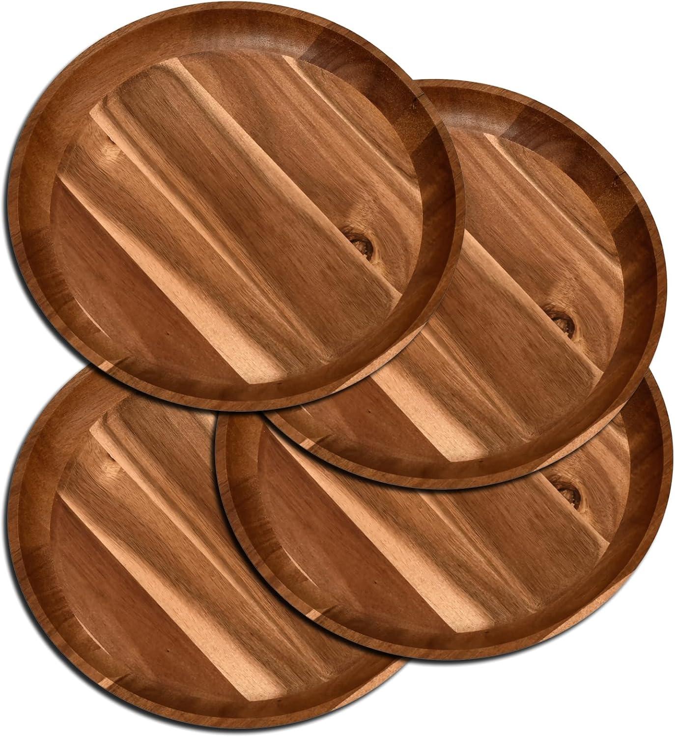 11 in Acacia Wooden Dinner Plate Set (Set of 4)