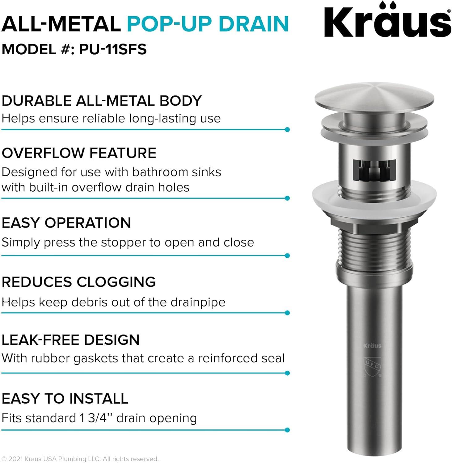 KRAUS Pop-Up Bathroom Sink Drain With Overflow