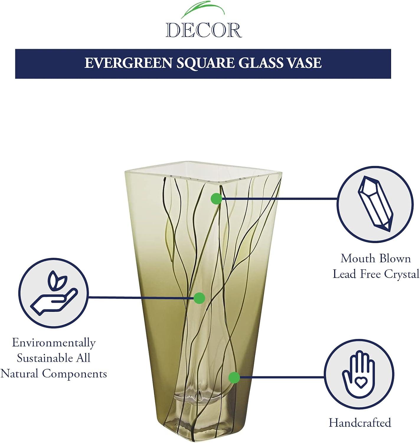 Evergreen Chic Hand-Painted Crystal Square Vase