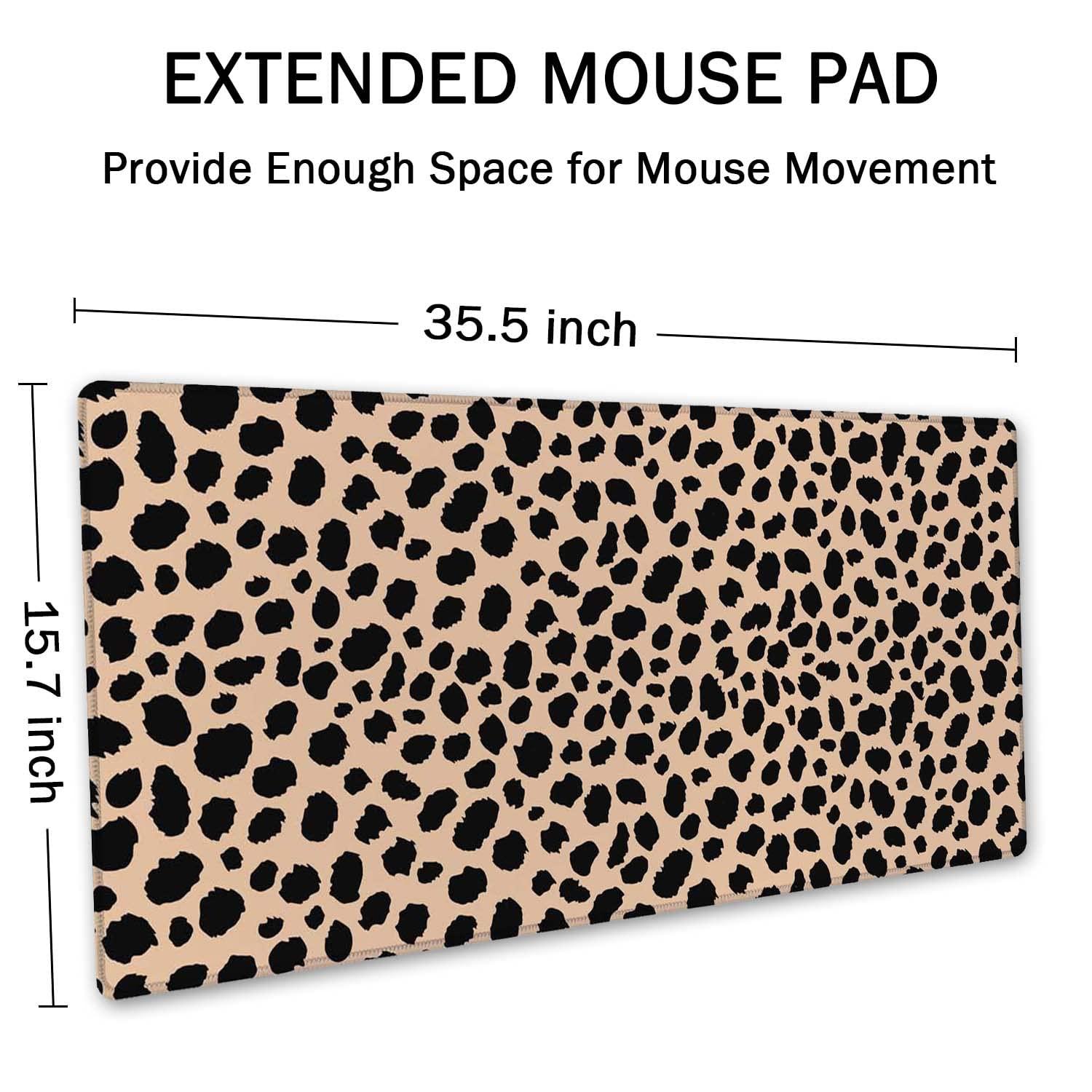 SSOIU Leopard Print Cute Desk Mat, Extra Large Non-Slip Rubber Mousepad - 35.5x15.7 in, Extended Gaming Mouse Pad