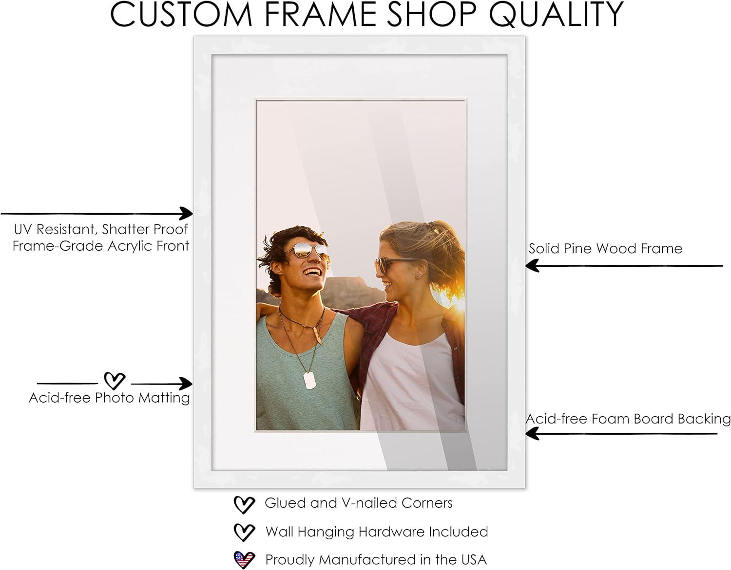 13x17 Frame White With White Picture Mat For 13x17 Photo - White 15x19 Frame To Display Print or