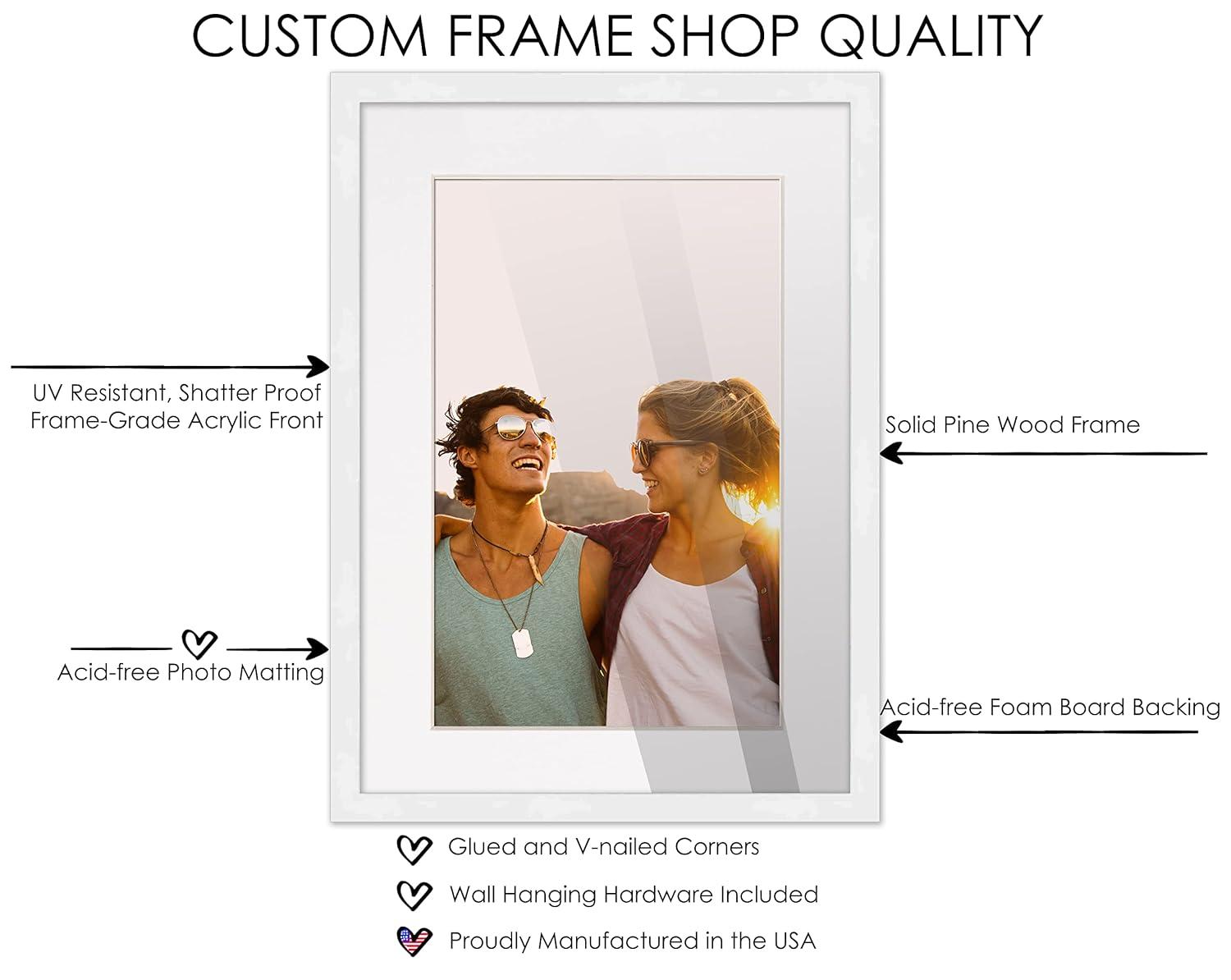 13x17 Frame White With White Picture Mat For 13x17 Photo - White 15x19 Frame To Display Print or