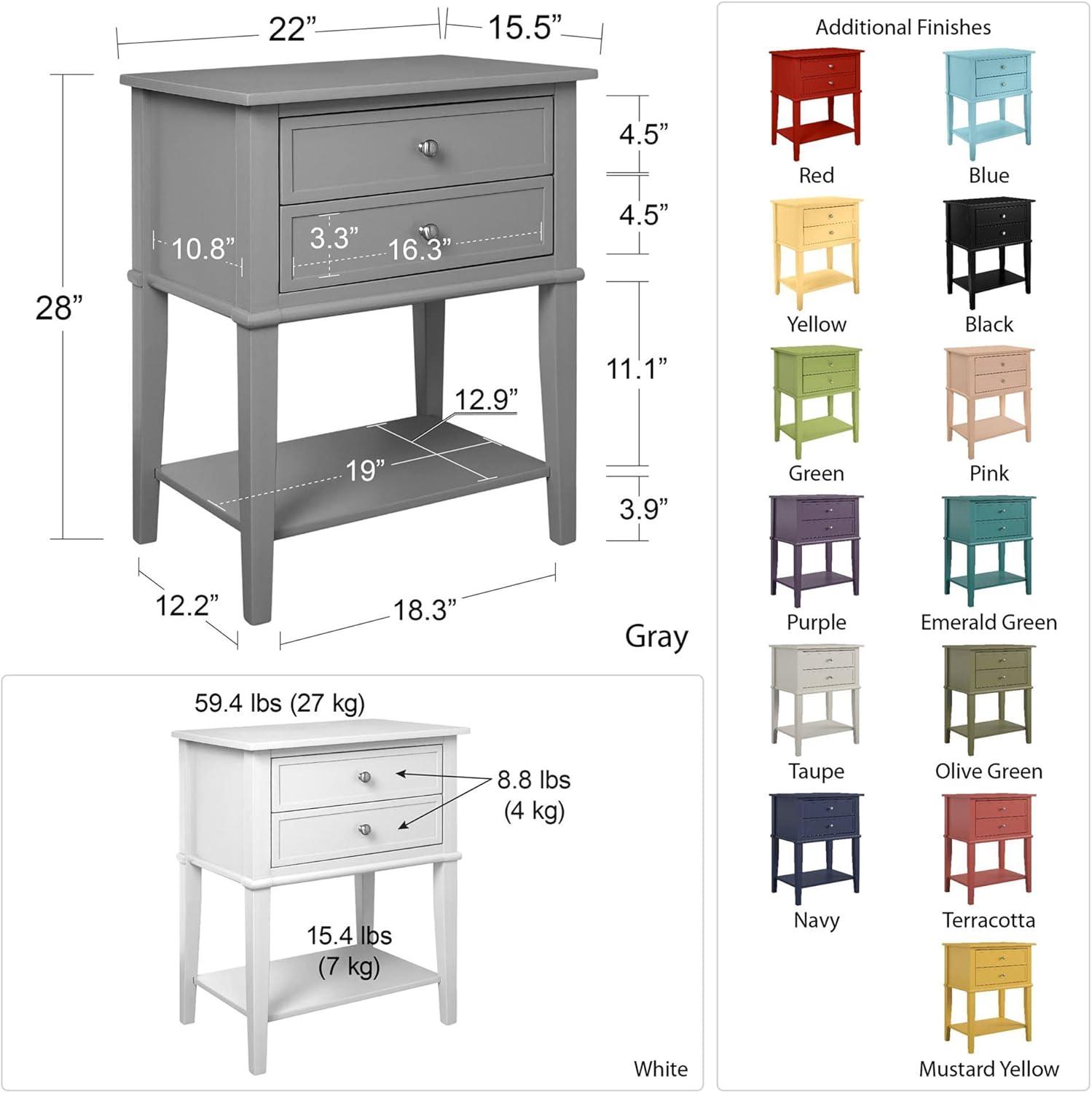 Ameriwood Home Franklin Nightstand Table with 2 Drawers and Lower Shelf