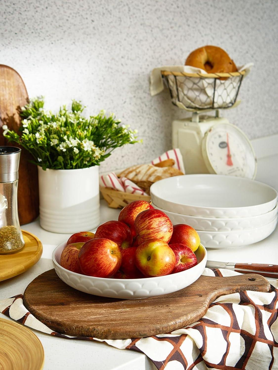 Pasta Bowls, 54 Oz Large Salad Serving Bowls, 10'' Plates Bowls Set Of 4, White Ceramic Soup Bowls For Kitchen Meal Prep, Shallow Dishes Dinner Bowl Microwave Dishwasher Safe