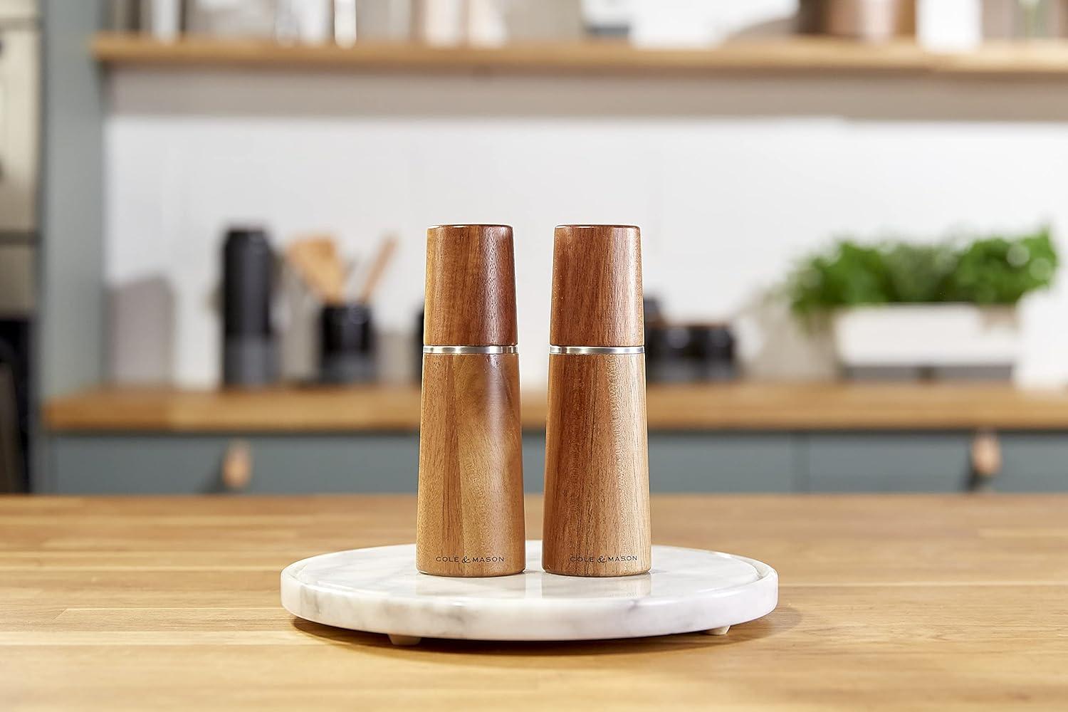 Acacia Wood Salt and Pepper Mill Set with Metal Accents