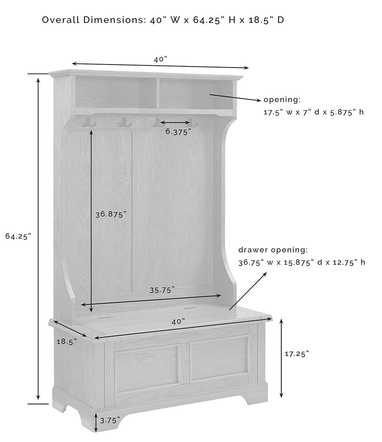Campbell Hall Tree Oak - Crosley: Spacious Bench, 4 Double Hooks, Shoe Storage