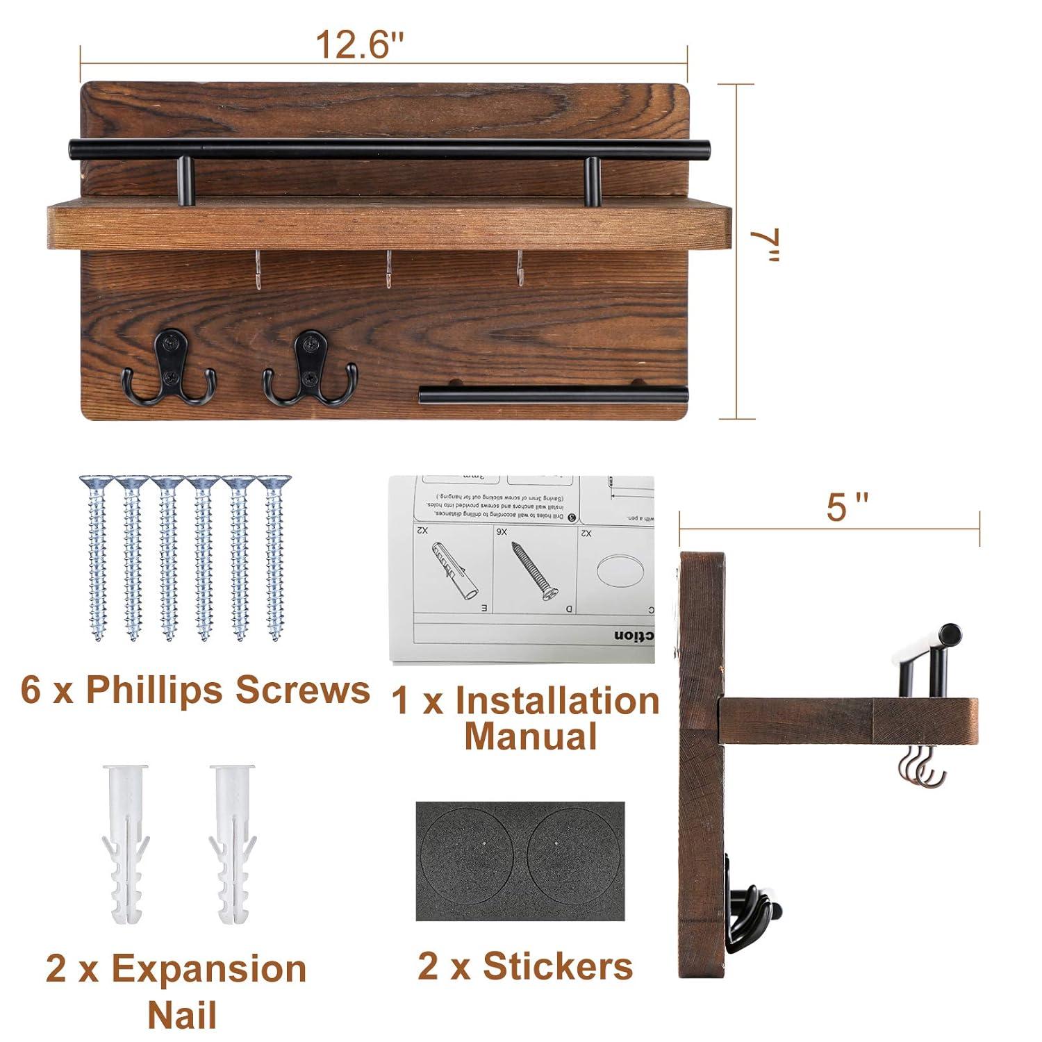 MAXAYA Mail Key Holder For Wall Decorative, Wooden Mail Organizer Wall Mount With 5 Key Hooks, Wood Key Hangers For Wall With Mail Key Rack, Rustic Mail Sorter For Entryway Office Hallway Home Decor