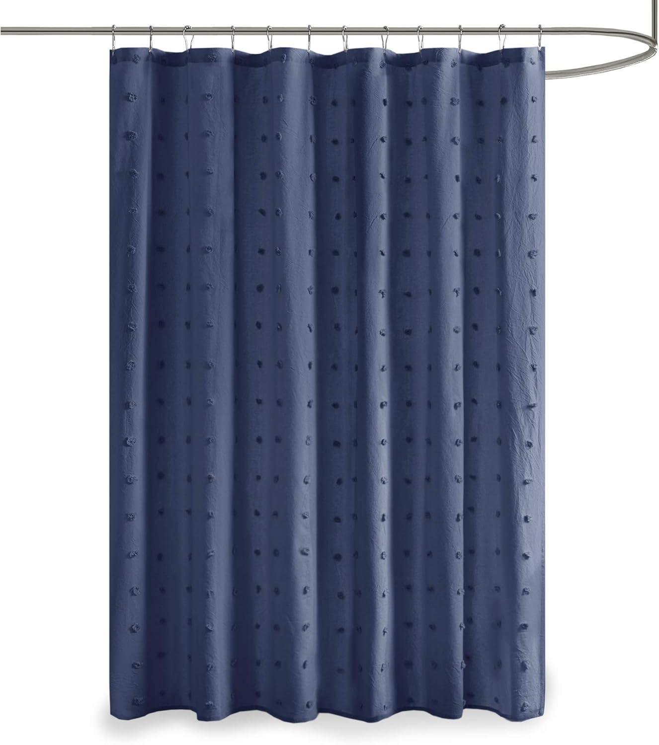 Urban Habitat Brooklyn Cotton Jacquard Pom Pom Shower Curtain in Indigo Blue