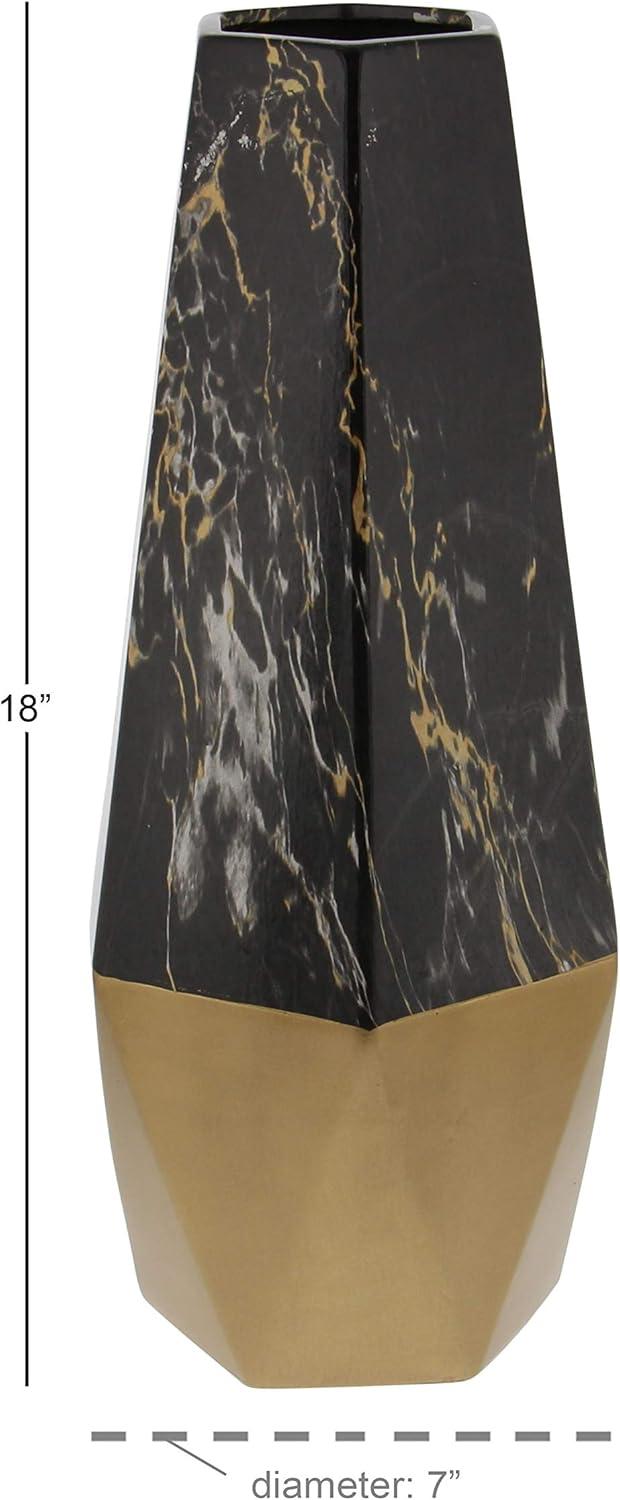 Mercer41 Bhavya Ceramic Faux Marble Decorative Dark Gray Vase with Gold Base
