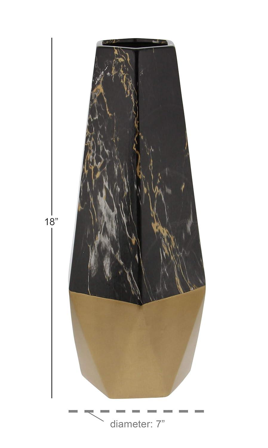 Mercer41 Bhavya Ceramic Faux Marble Decorative Dark Gray Vase with Gold Base