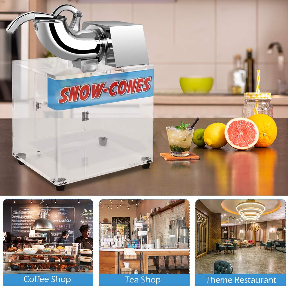 Costzon Commercial Snow Cone Machine, 440lbs/H Stainless Steel Ice Shaver with Dual Blades, 110V Electric Snow Cone Maker, Shaved Ice Machine with Safety On/Off Switch for Home, Party, Restaurant, Bar