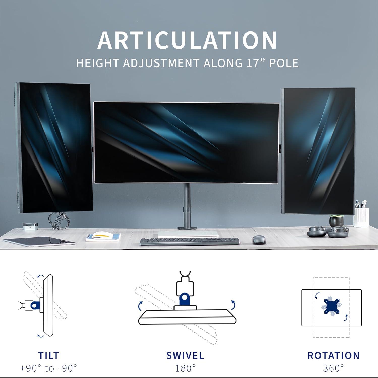 VIVO Telescoping Triple Monitor Desk Mount, Heavy Duty Flush-to-Wall Stand