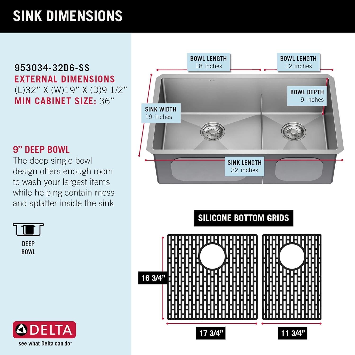 Delta Lenta™ 32" L Undermount 16 Gauge Stainless Steel Double Bowl Kitchen Sink with Accessories