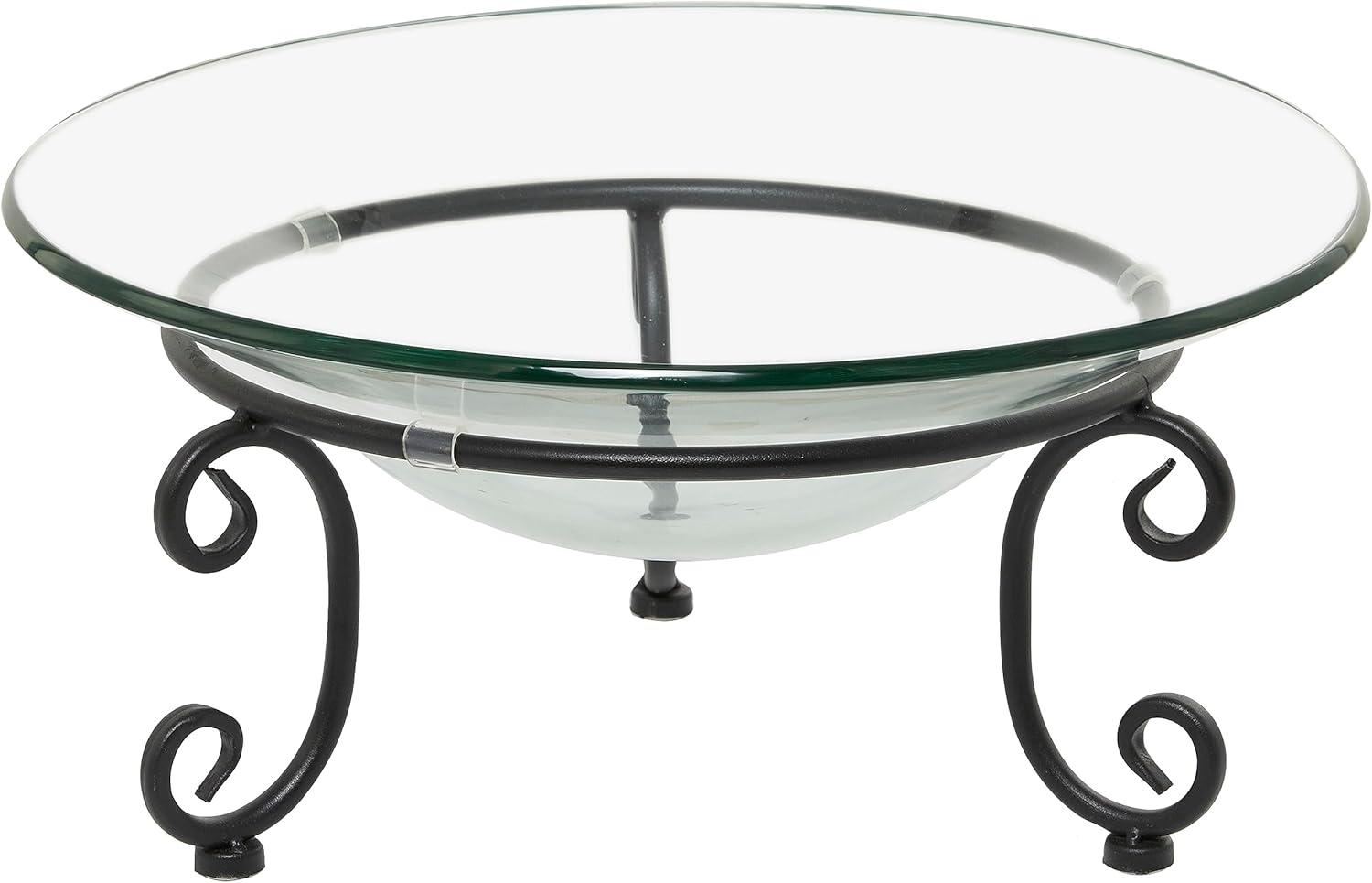 DecMode 17" x 8" Clear Tempered Glass Kitchen Serving Bowl with Black Metal Scroll Base, 1-Piece