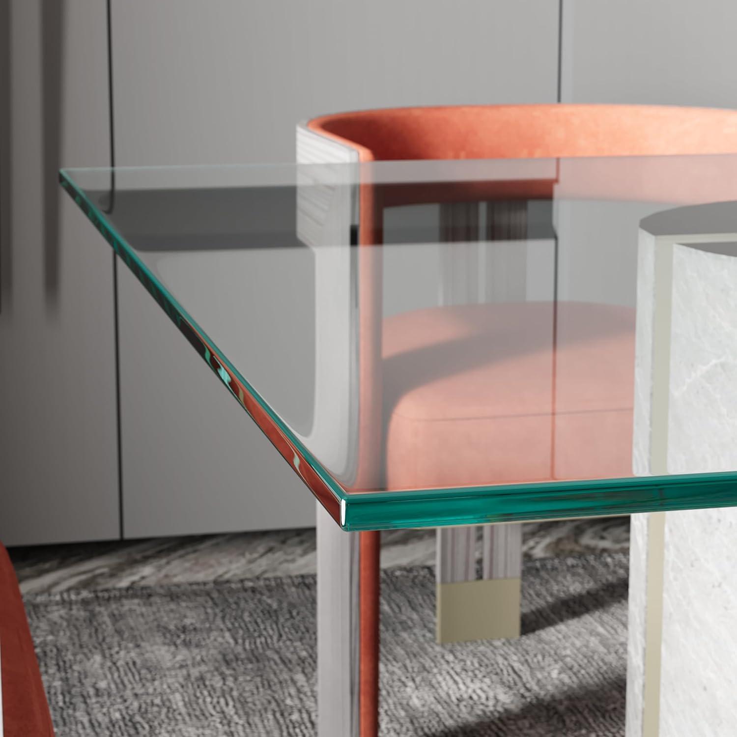 24 x 36 Inch Rectangle Glass Table Top 3/8 Inch Thick Clear Tempered Glass With Bevel Edge Polished Radius Corners