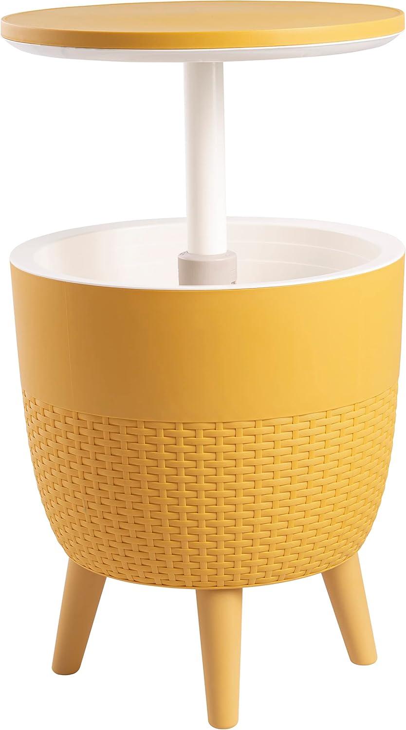 Lagoon Cancun 2-In-1 Outdoor Side Table Gold: Adjustable Height, Resin Cooler Patio Table, Water-Resistant