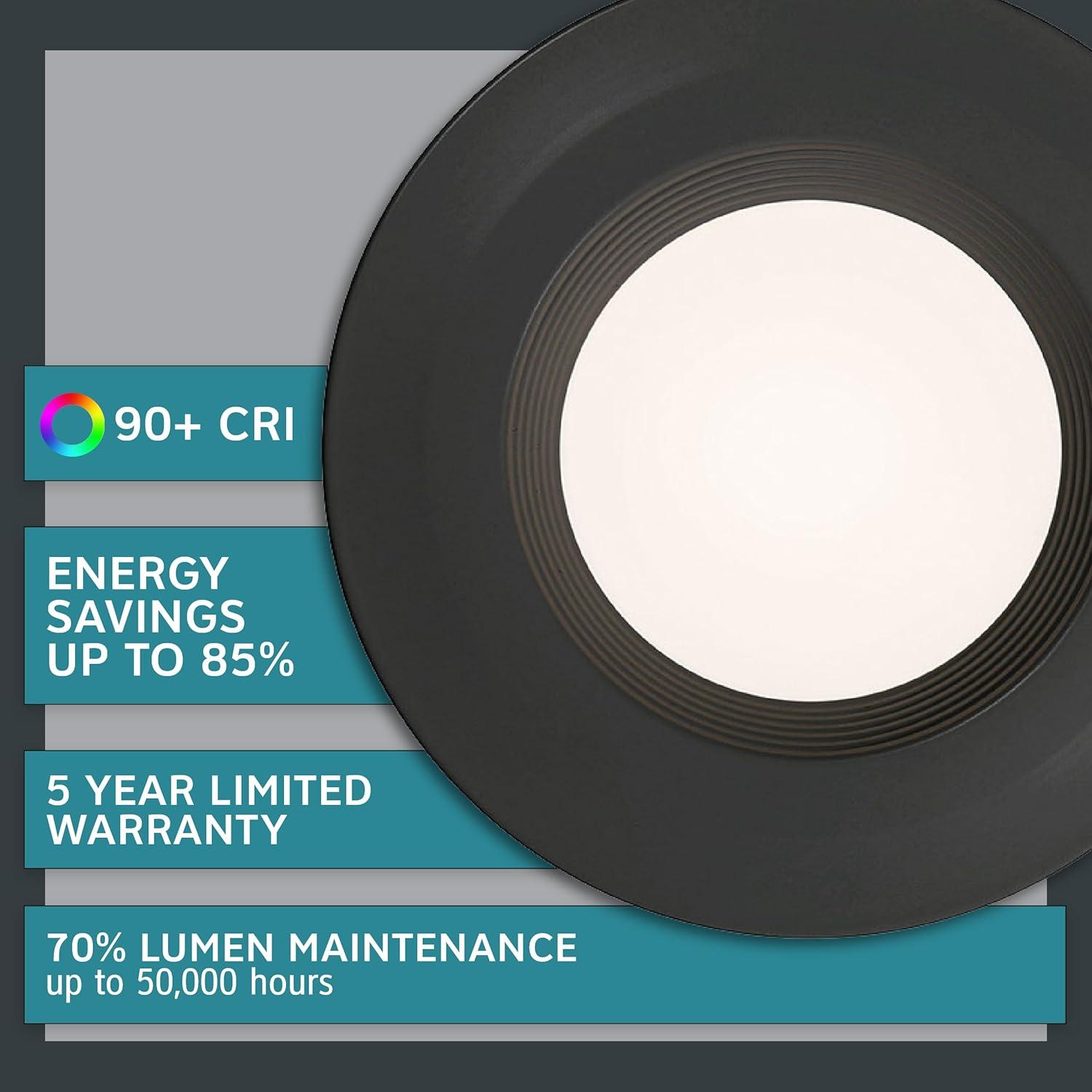 Black 5/6 Inch LED Recessed Ceiling Light with Baffle Trim