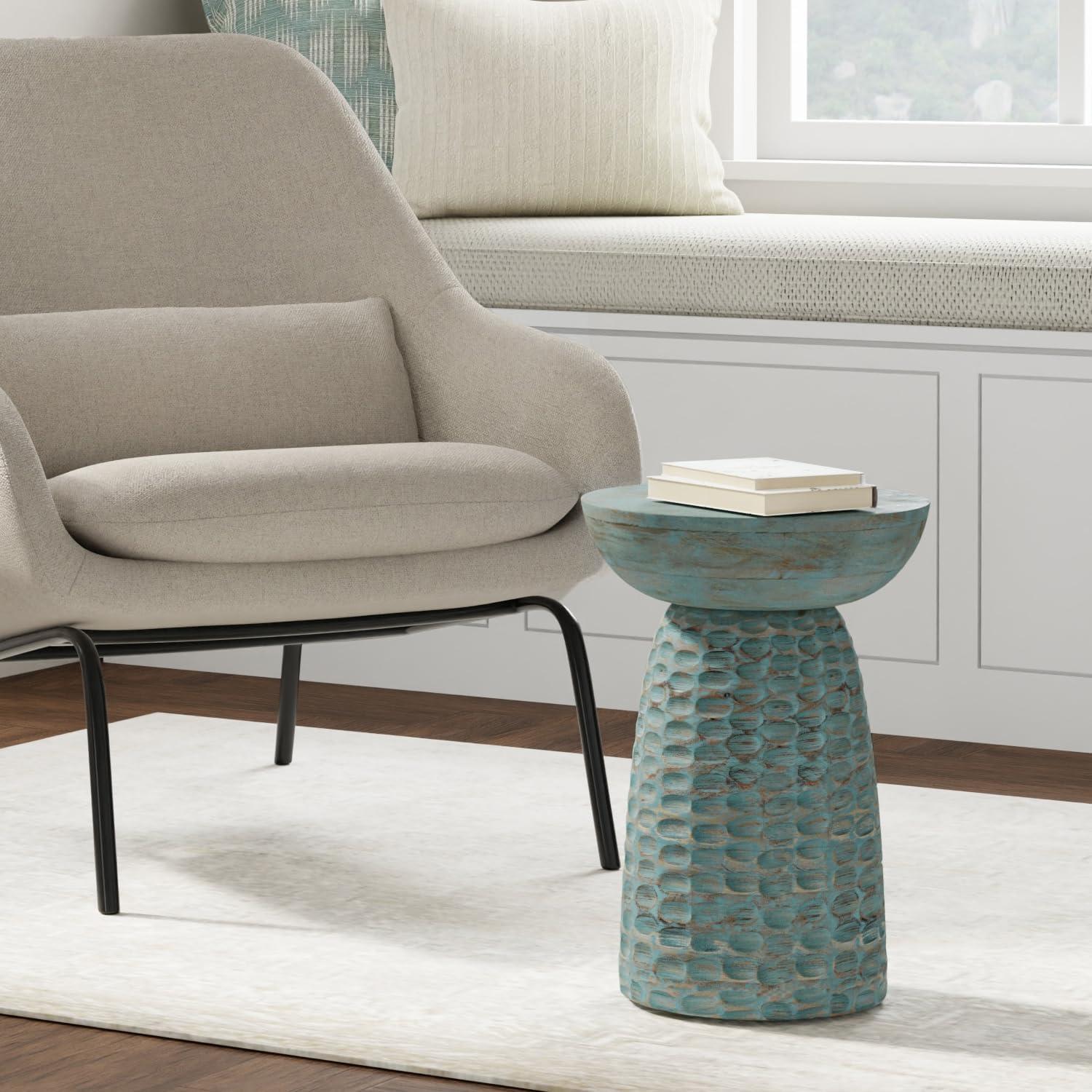 Simpli Home Boyd Solid Mango Wood Pedestal Accent End Table