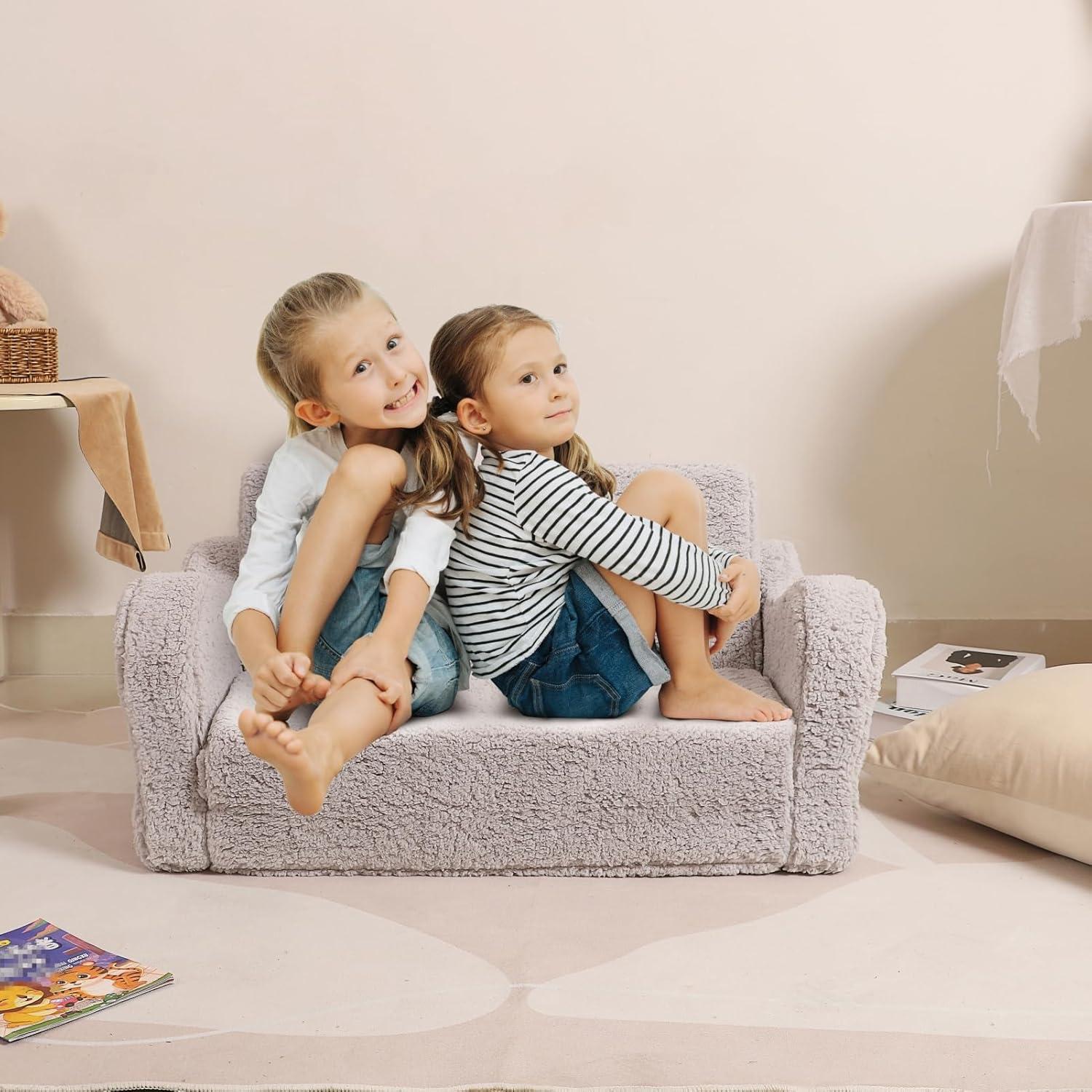 Gray Sherpa Convertible Toddler Sofa and Lounger