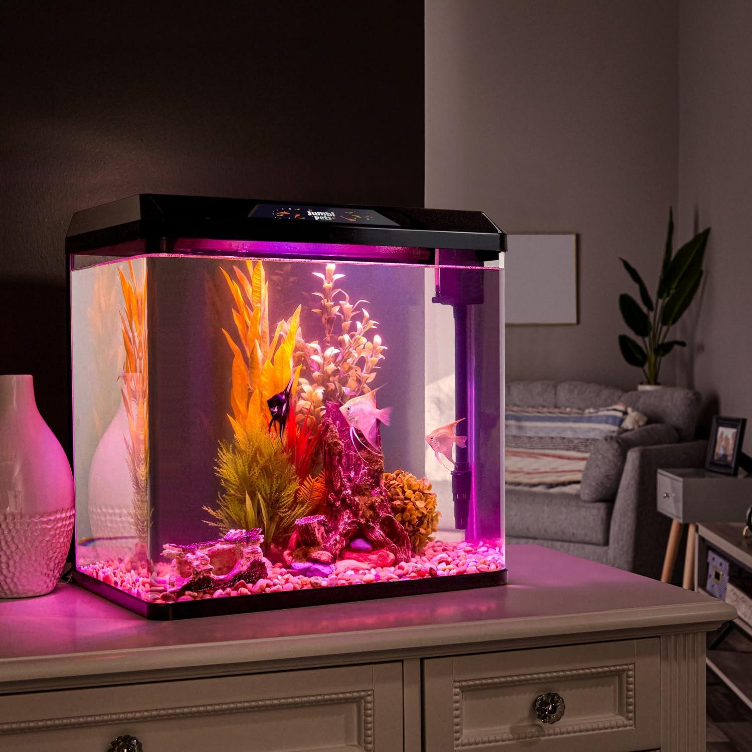 JumblPets Starter Fish Aquarium Kit, Beginner Glass Fish Tank Kit w/LED Lighting & More (4 Gallon)