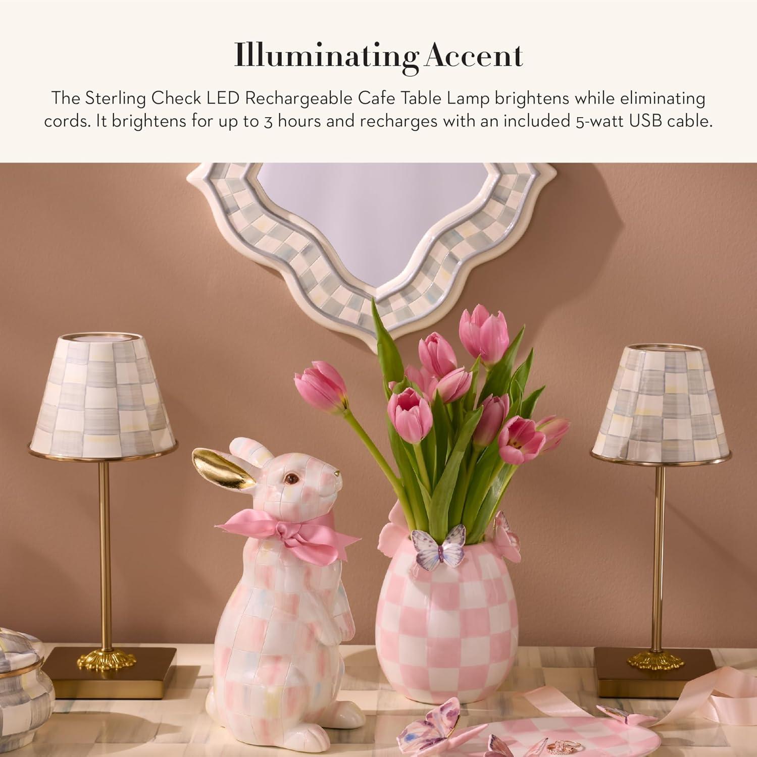 White and Pink Cordless LED Table Lamp with Brass Finish